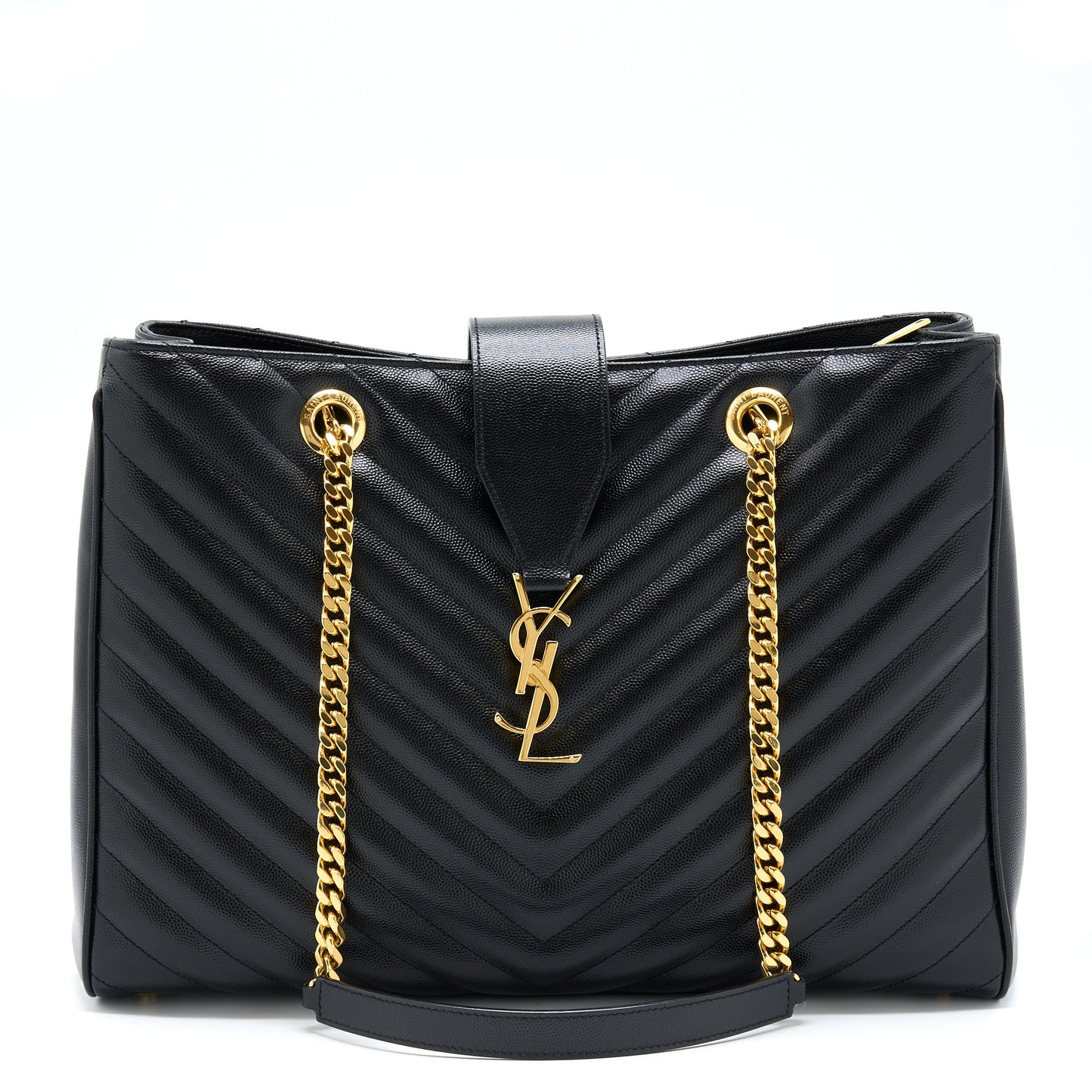 Saint Laurent/YSL Chevron Tote Bag Black GHW