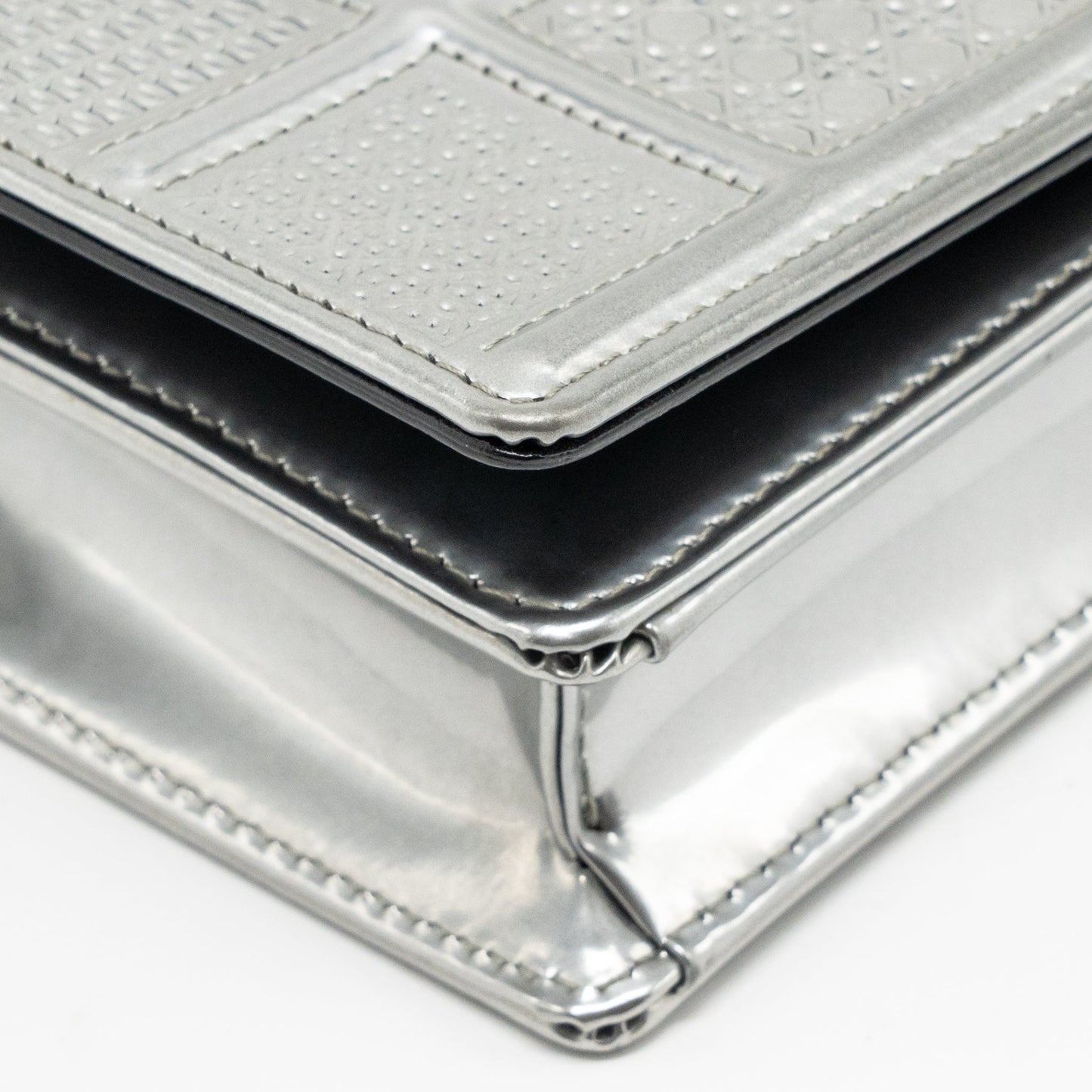 Dior Diorama Wallet on Chain Metallic Patent Silver LGHW