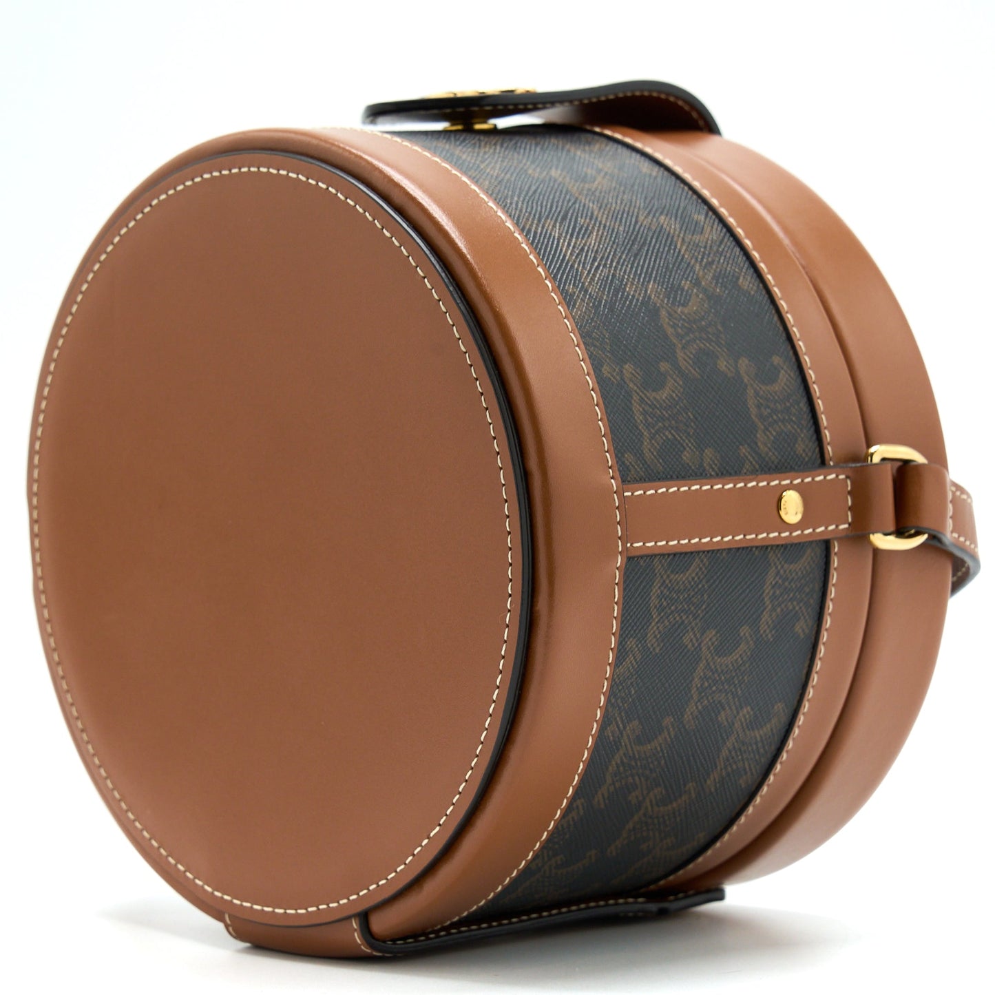 Celine Medium Tambour Bag Triomphe Canvas and Calfskin Tan GHW