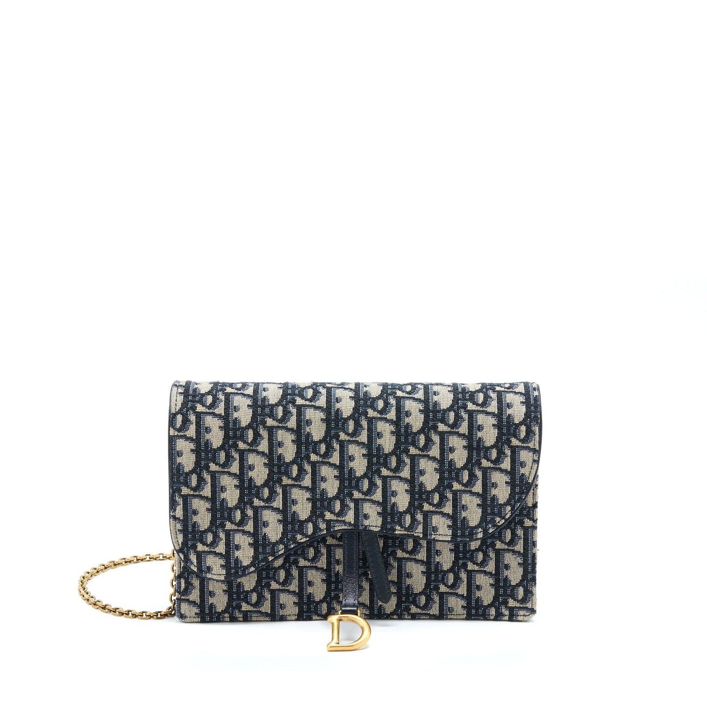 Dior Saddle Pouch With Chain Blue Dior Oblique Jacquard GHW