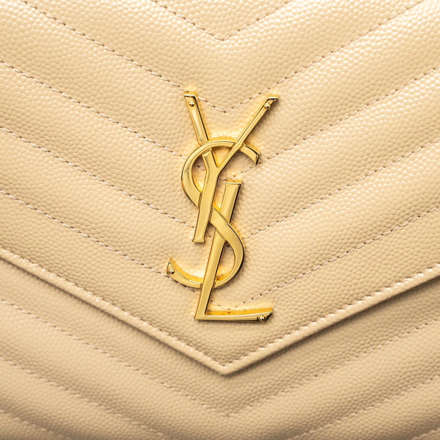 Saint Laurent Cassandre Matelasse Chain Wallet Grained Calfskin Beige GHW