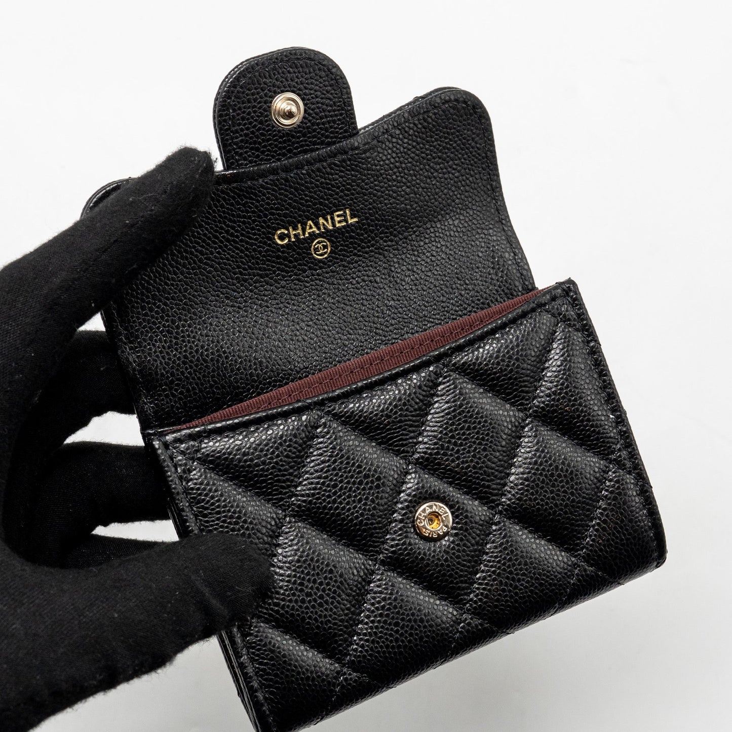 Chanel Classic Flap Card Holder Caviar Black LGHW (Microchip)