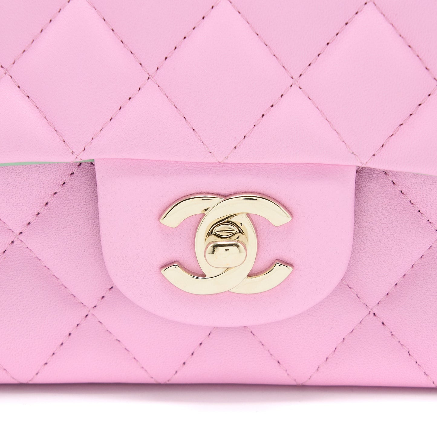 Chanel Top Handle Mini Rectangular Lambskin Pink/Light Green LGHW (Microchip)