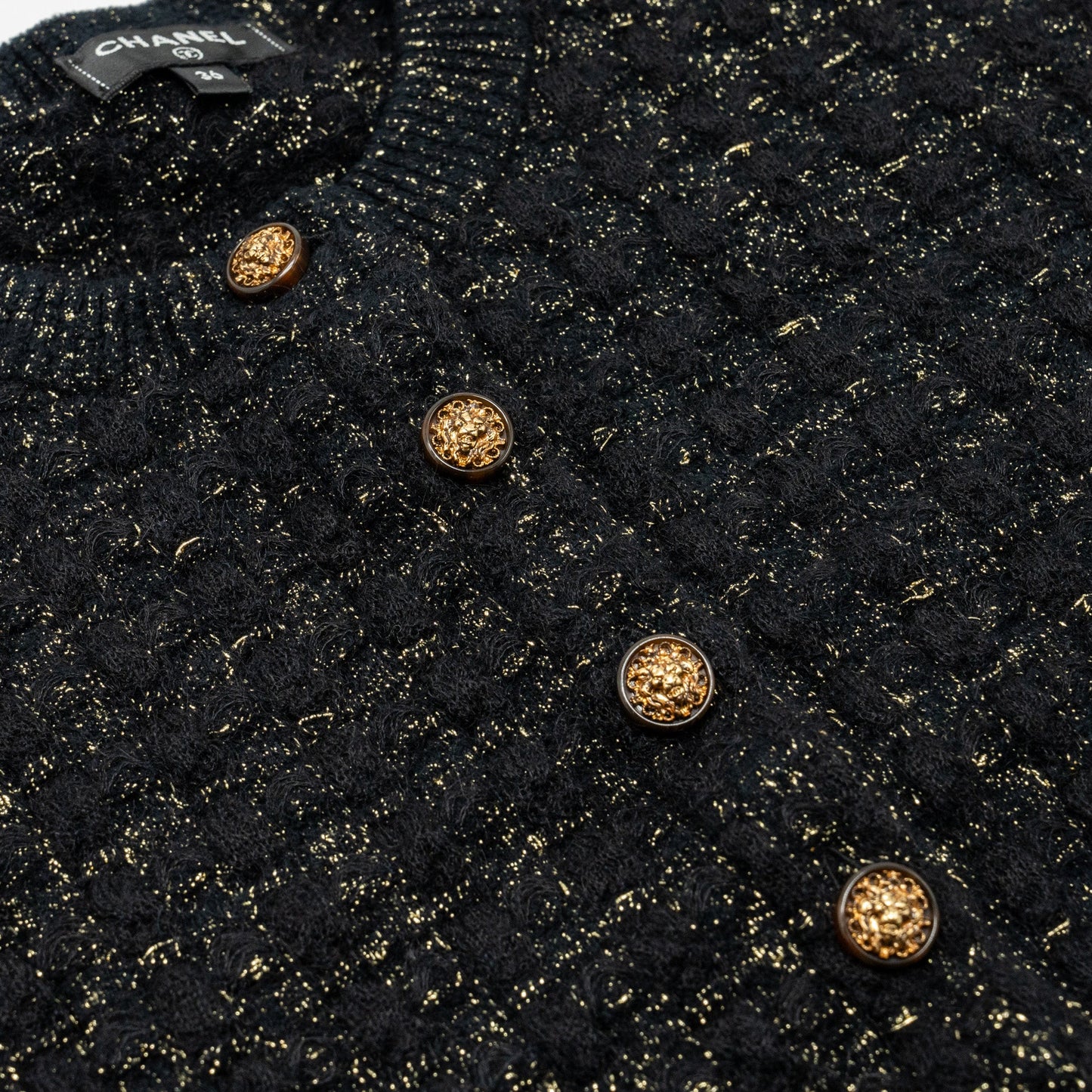 Chanel size 36 tweed dress black / gold
