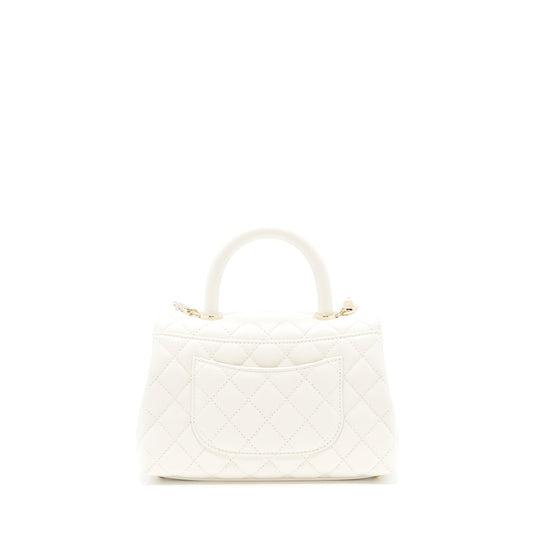 Chanel Small Coco Handle Caviar White LGHW (Microchip)
