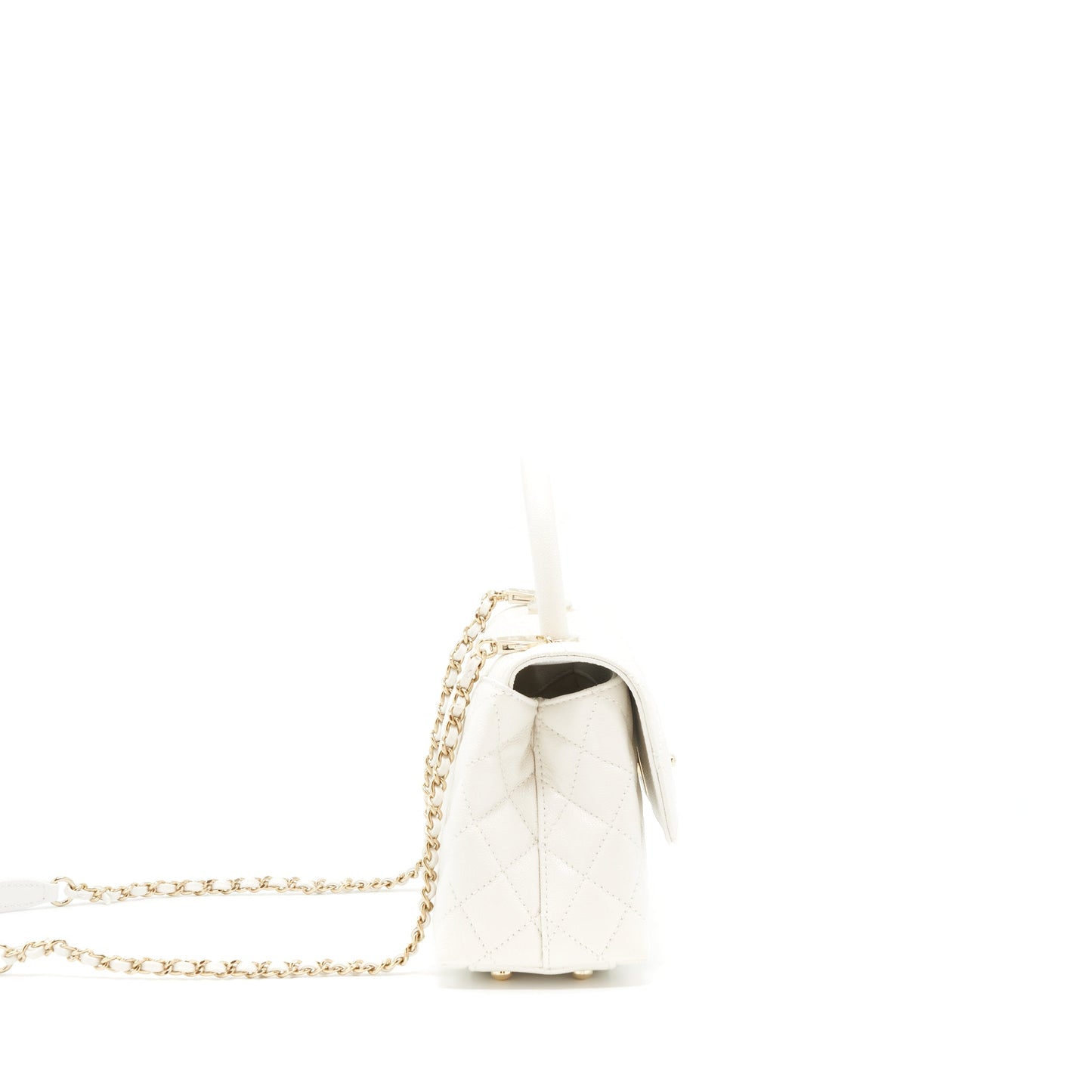 Chanel Small Coco Handle Caviar White LGHW (Microchip)