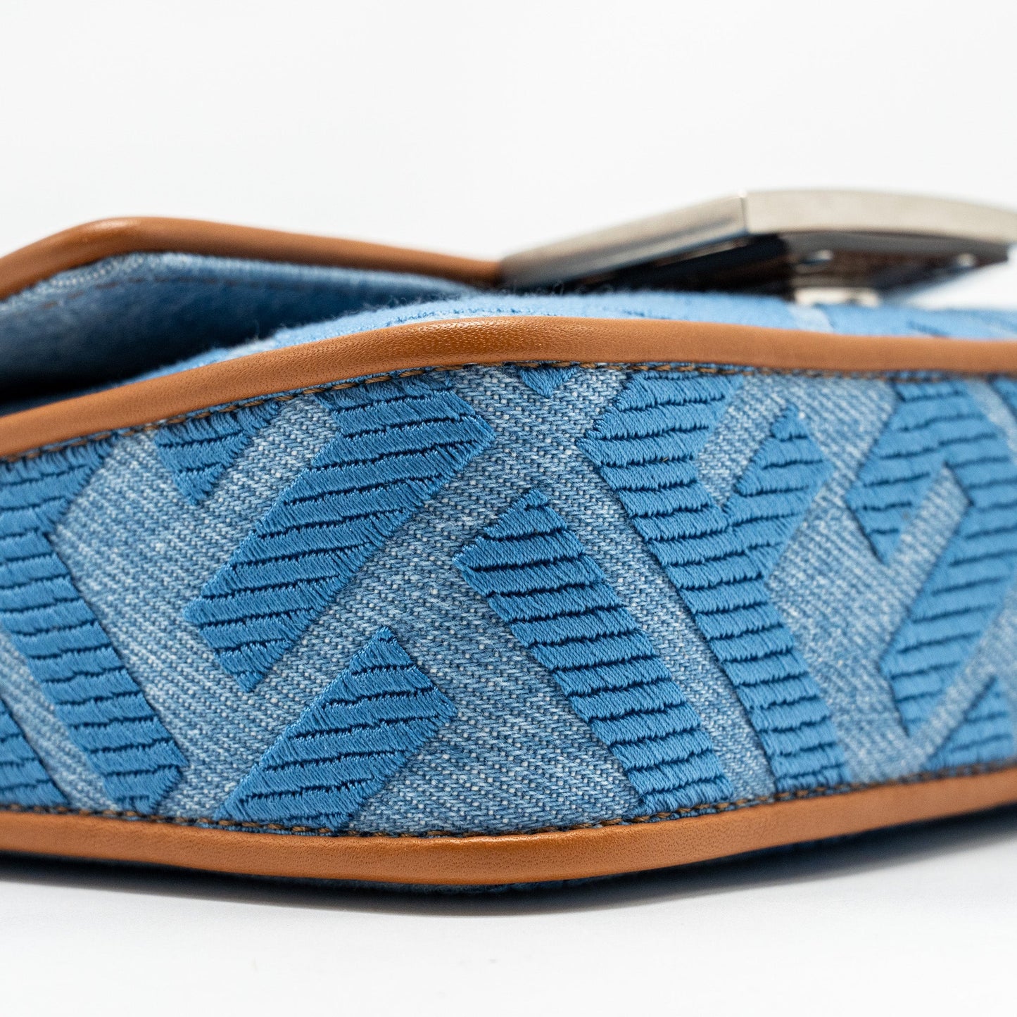 Fendi Mini Baguette Denim Light Blue FF Embroidery SHW