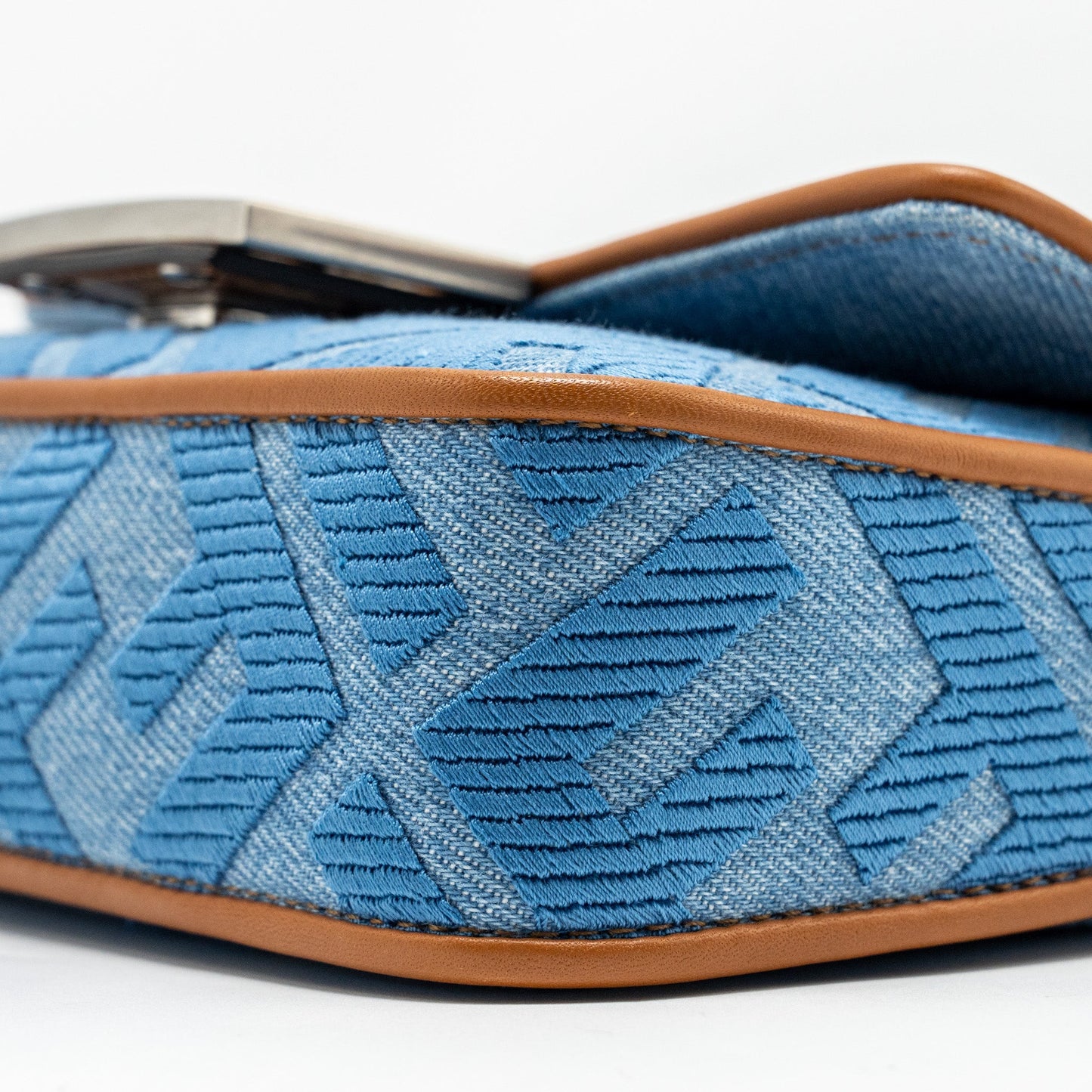 Fendi Mini Baguette Denim Light Blue FF Embroidery SHW