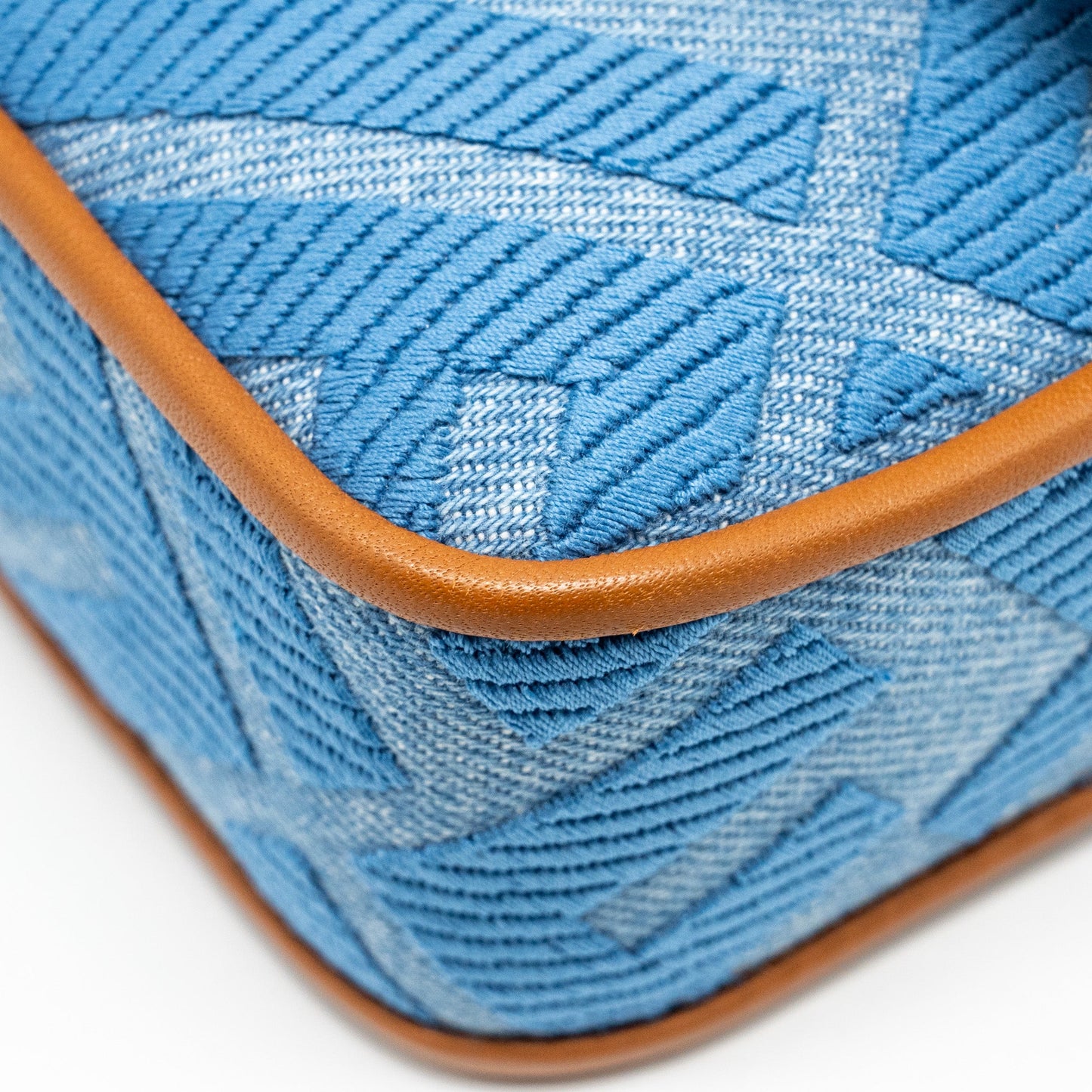 Fendi Mini Baguette Denim Light Blue FF Embroidery SHW