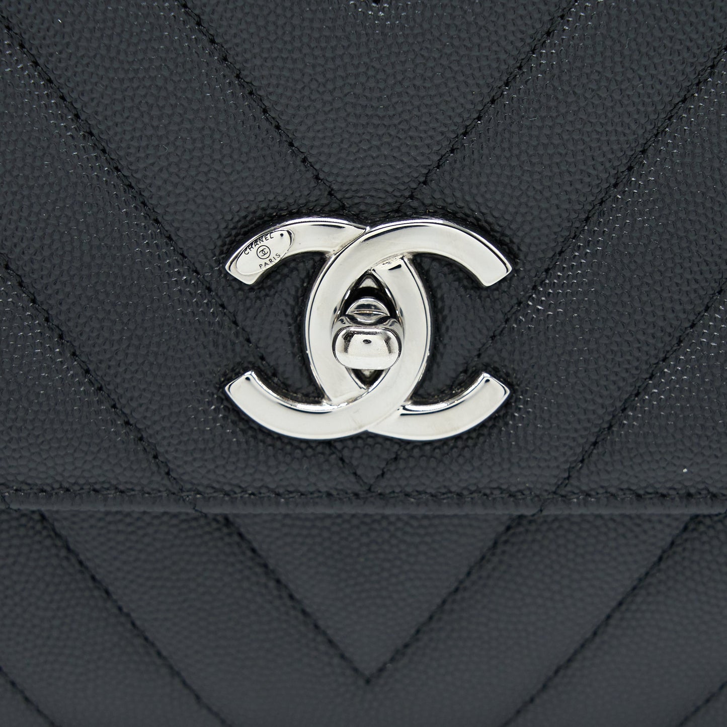 Chanel Medium Coco Handle Chevron Caviar Black SHW