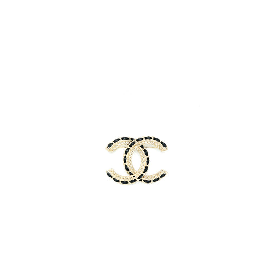 Chanel CC Logo Leather Chain Brooch Black LGHW