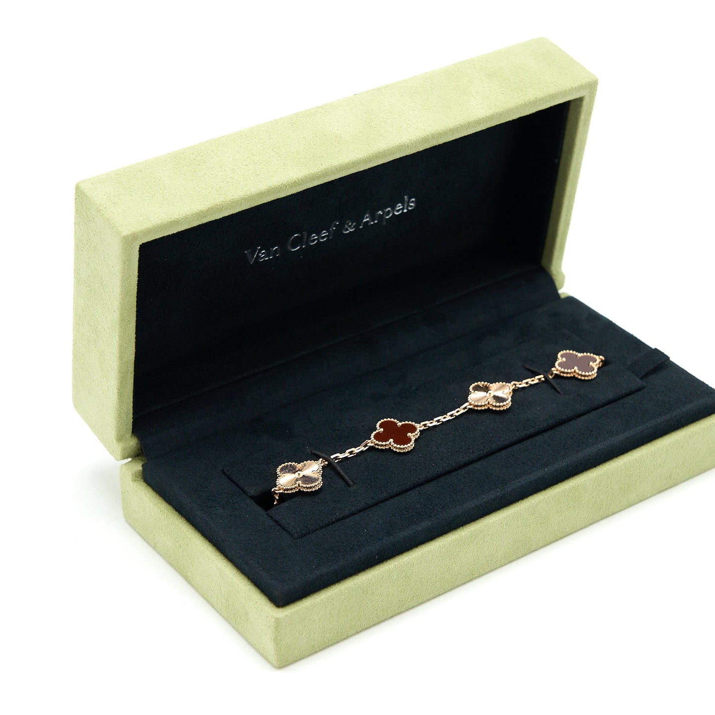 Van Cleef & Arpels Vintage Alhambra 5 Motifs Guilloche Bracelet Carnelian Rose Gold