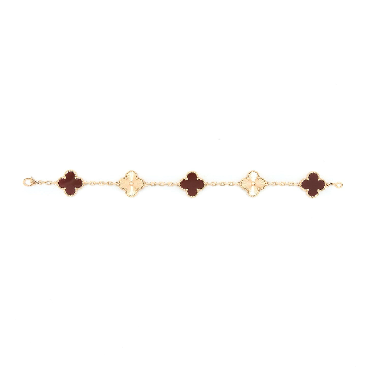 Van Cleef & Arpels Vintage Alhambra 5 Motifs Guilloche Bracelet Carnelian Rose Gold