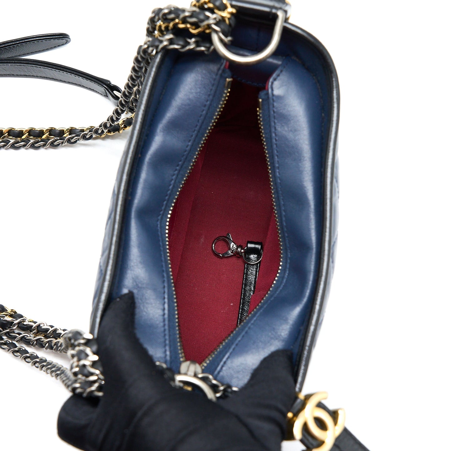 Chanel Small Gabrielle Hobo Bag Aged Calfskin Navy/Black Multicolour Hardware