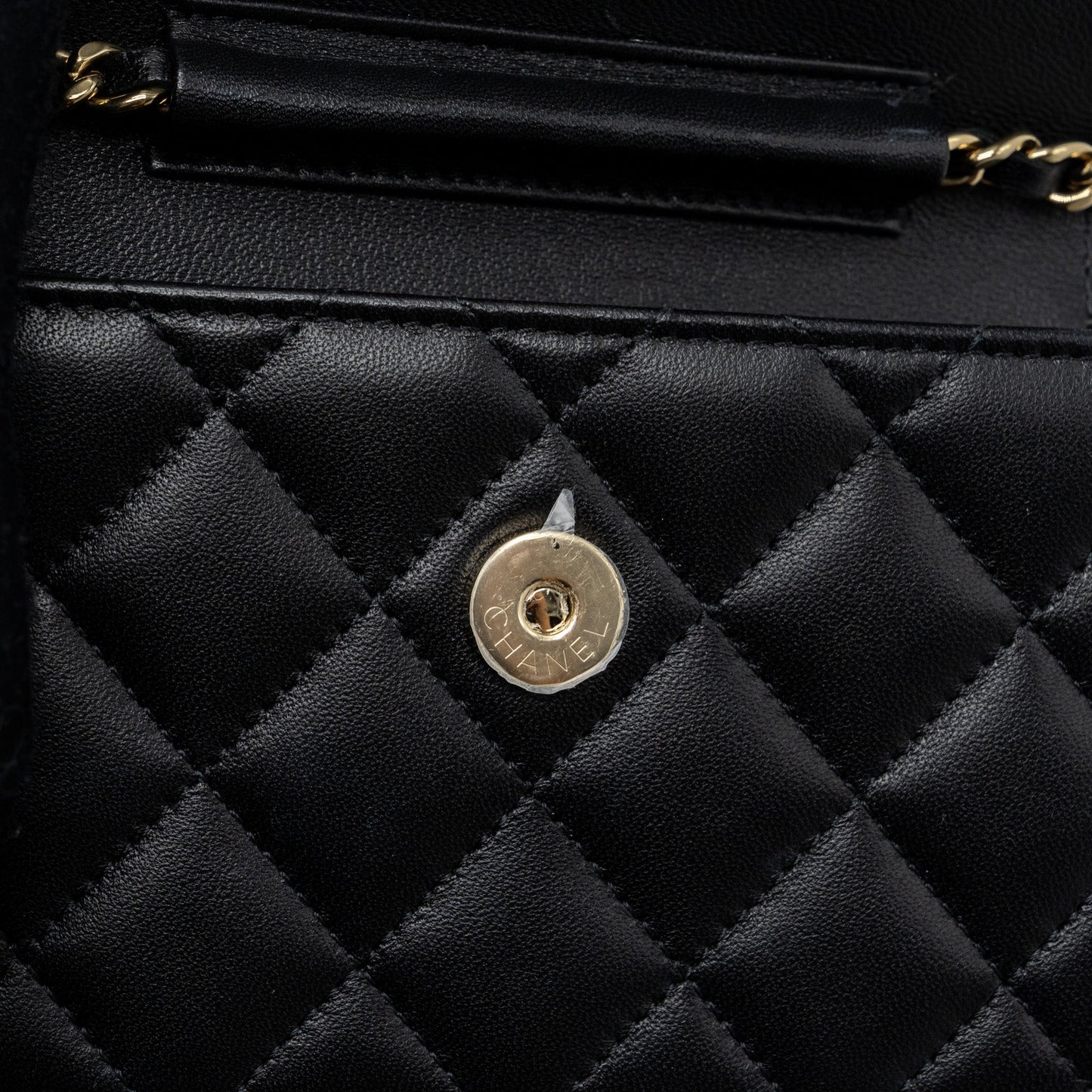 Chanel mini flap card holder with ribbon chain lambskin black LGHW