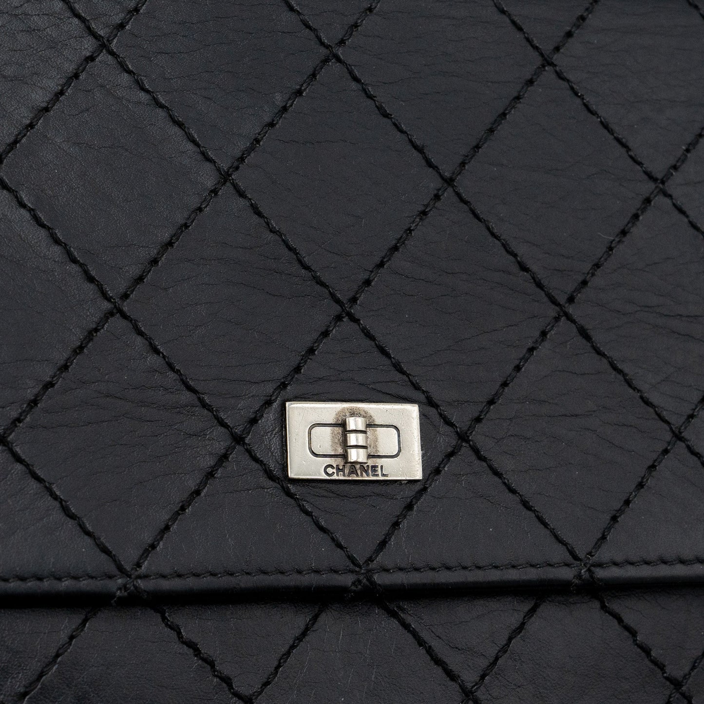 Chanel 2.55 Wallet On Chain Aged Calfskin Black Ruthenium SHW