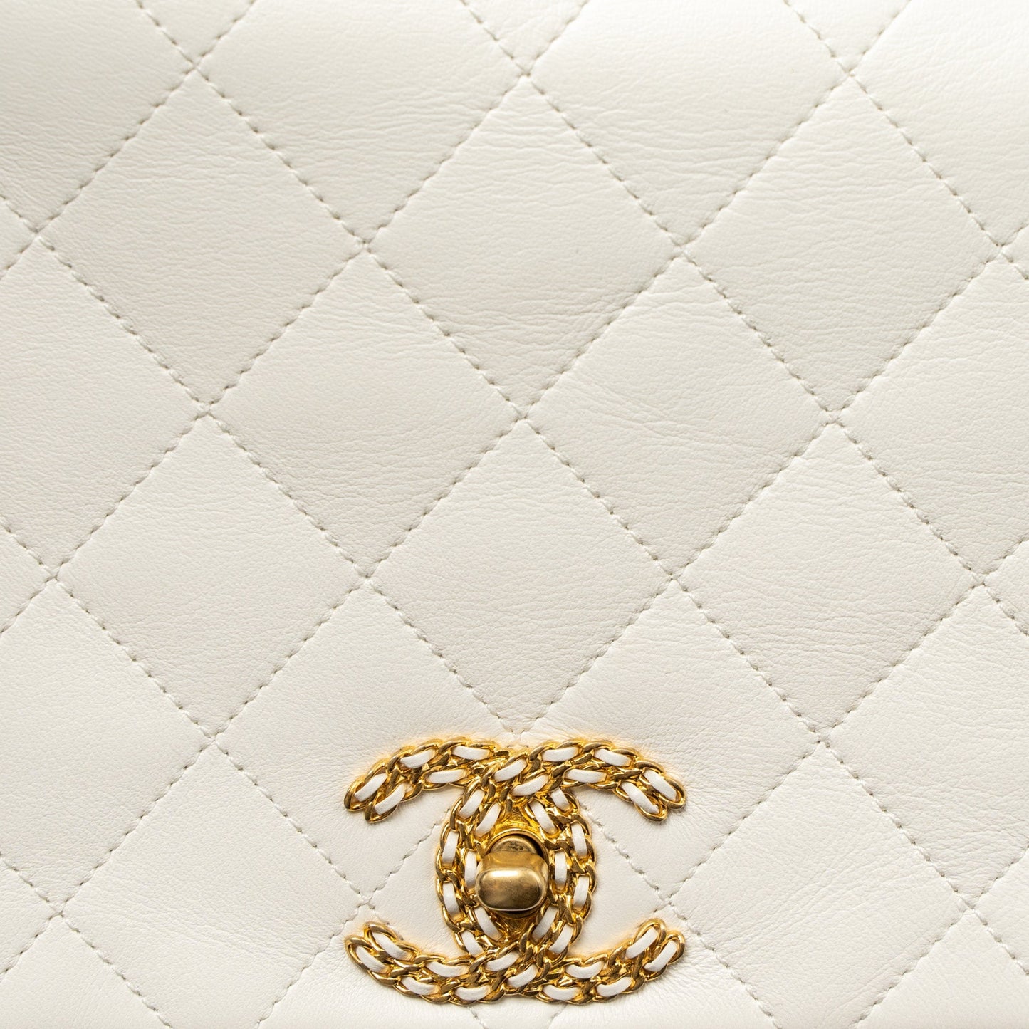 Chanel Flap Bag with Detailed CC Logo Calfskin White Brushed GHW