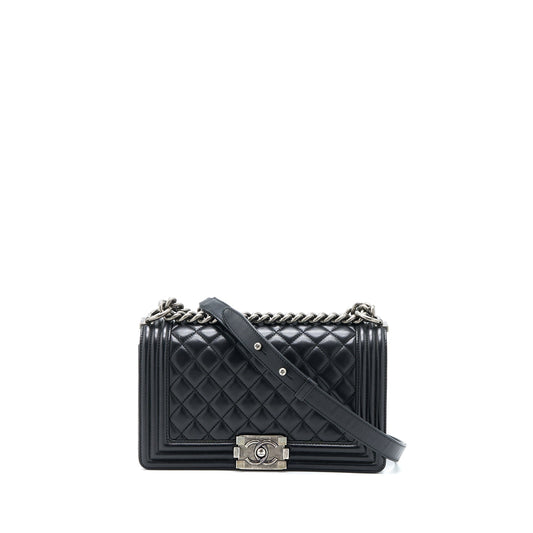 Chanel Medium Boy Bag Lambskin Black Ruthenium SHW
