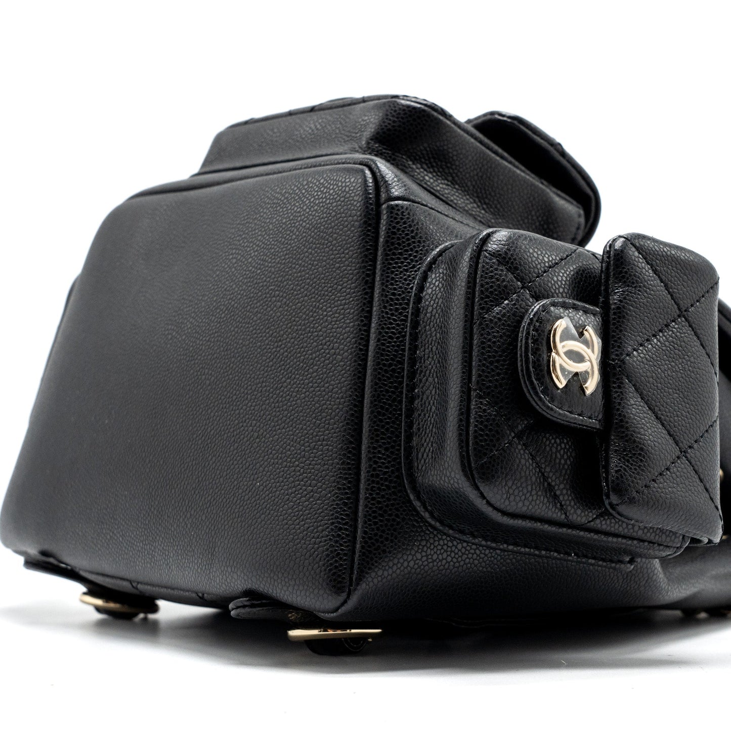 Chanel 23K triple pocket backpack caviar black LGHW (microchip)