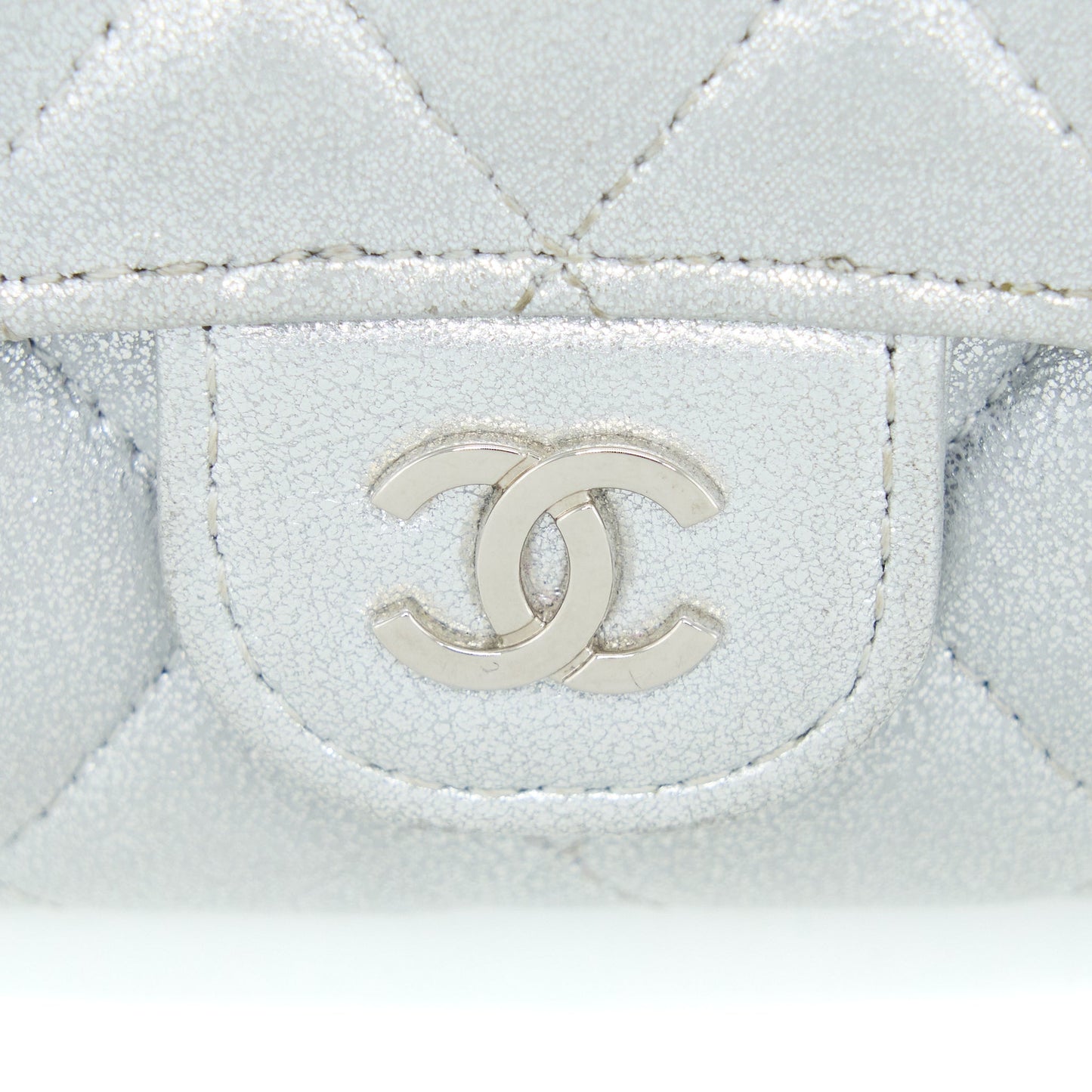 Chanel Quilted Classic Flap Card Holder Lambskin Silver SHW