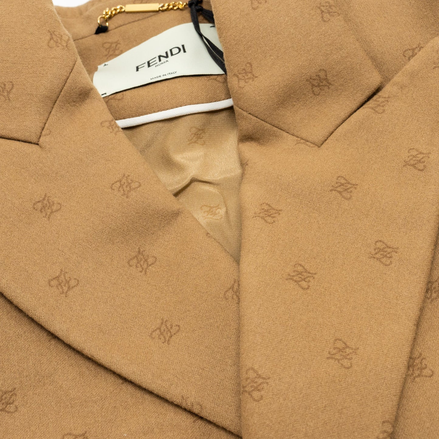 Fendi size 36 FF karligraphy motif double-breasted blazer laine wool brown