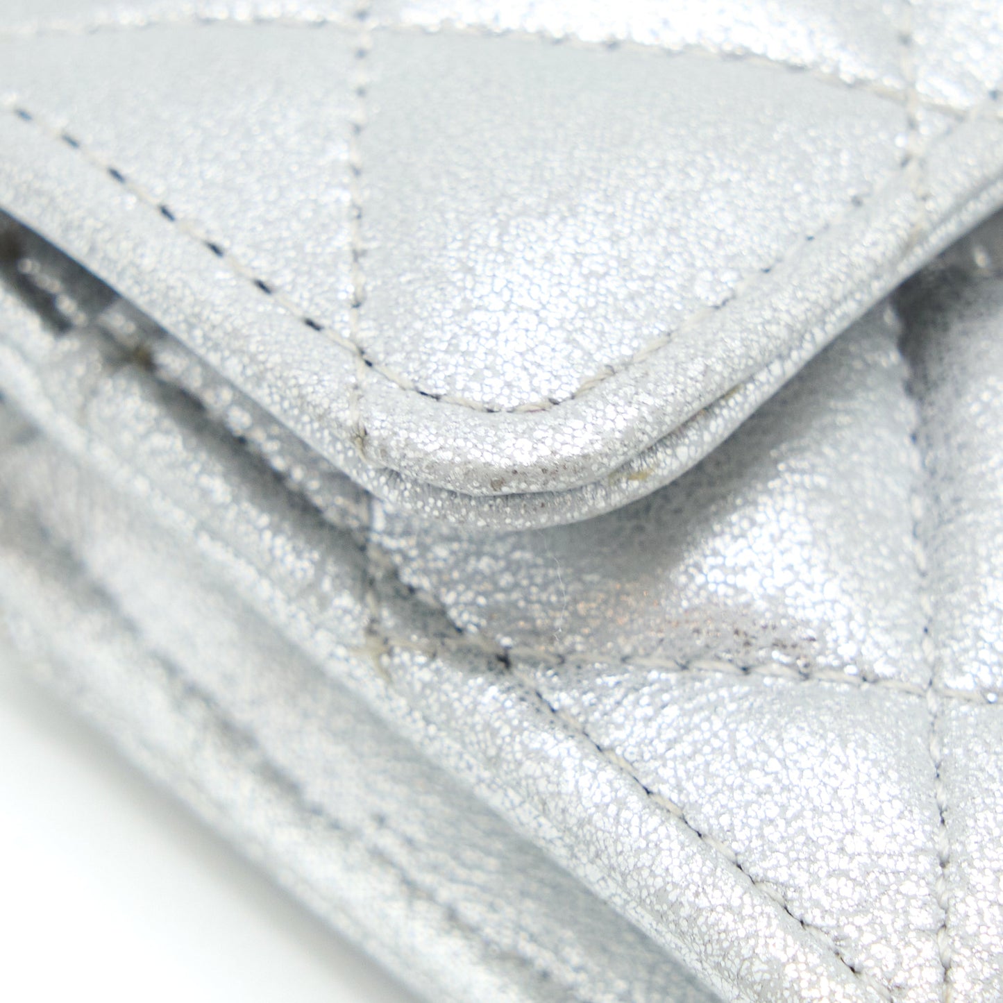 Chanel Quilted Classic Flap Card Holder Lambskin Silver SHW
