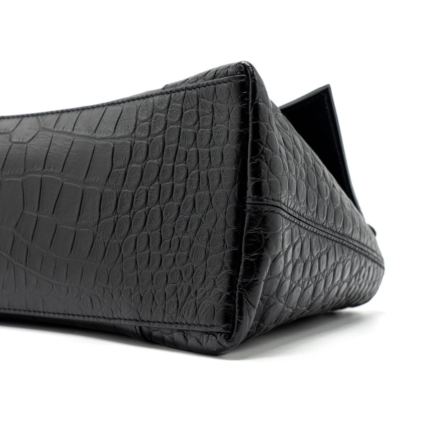 Balenciaga Downtown Small Shoudler Bag Crocodile Embossed Black with Black Hardware