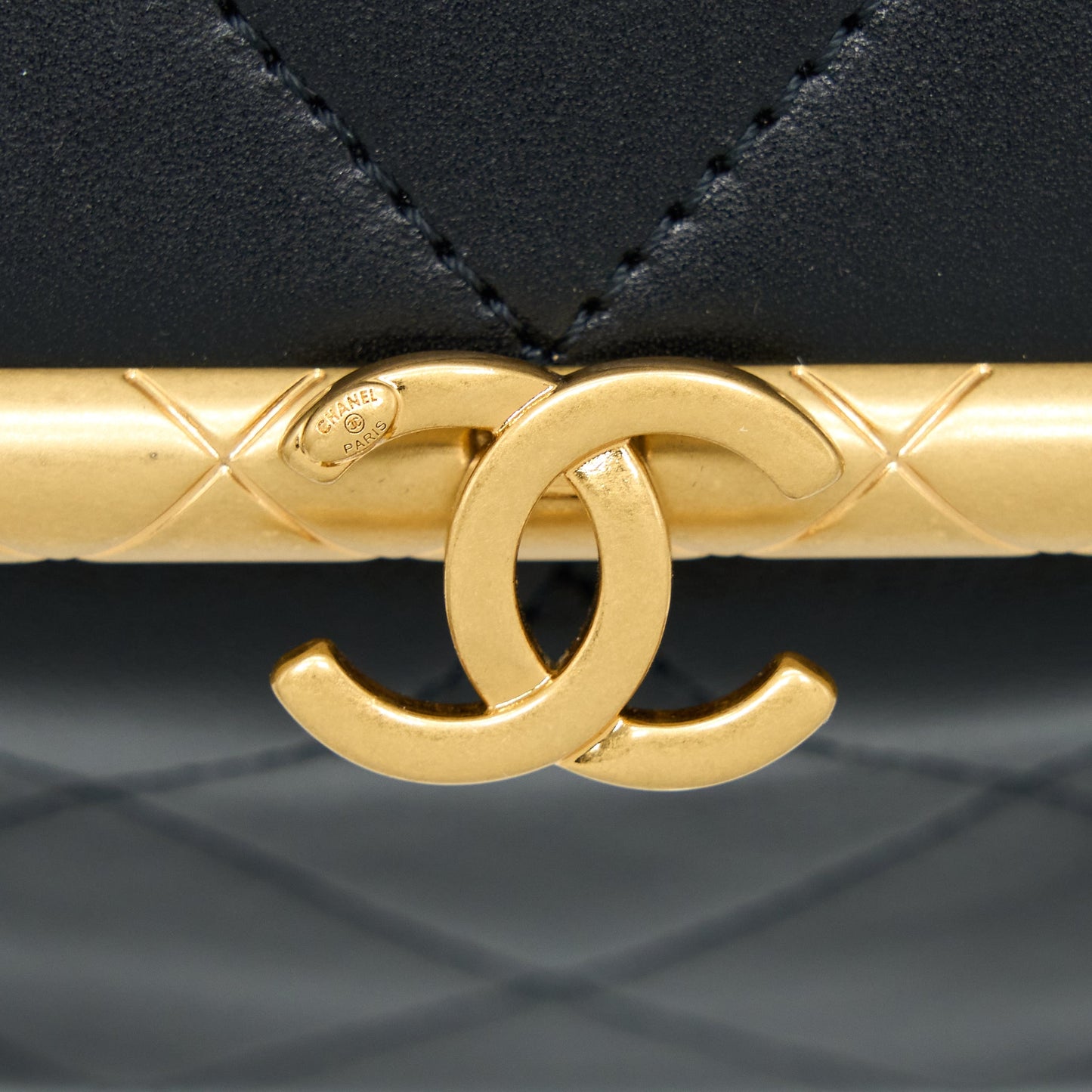 Chanel Kiss Lock Clasp Bag Lambskin Black Brushed GHW
