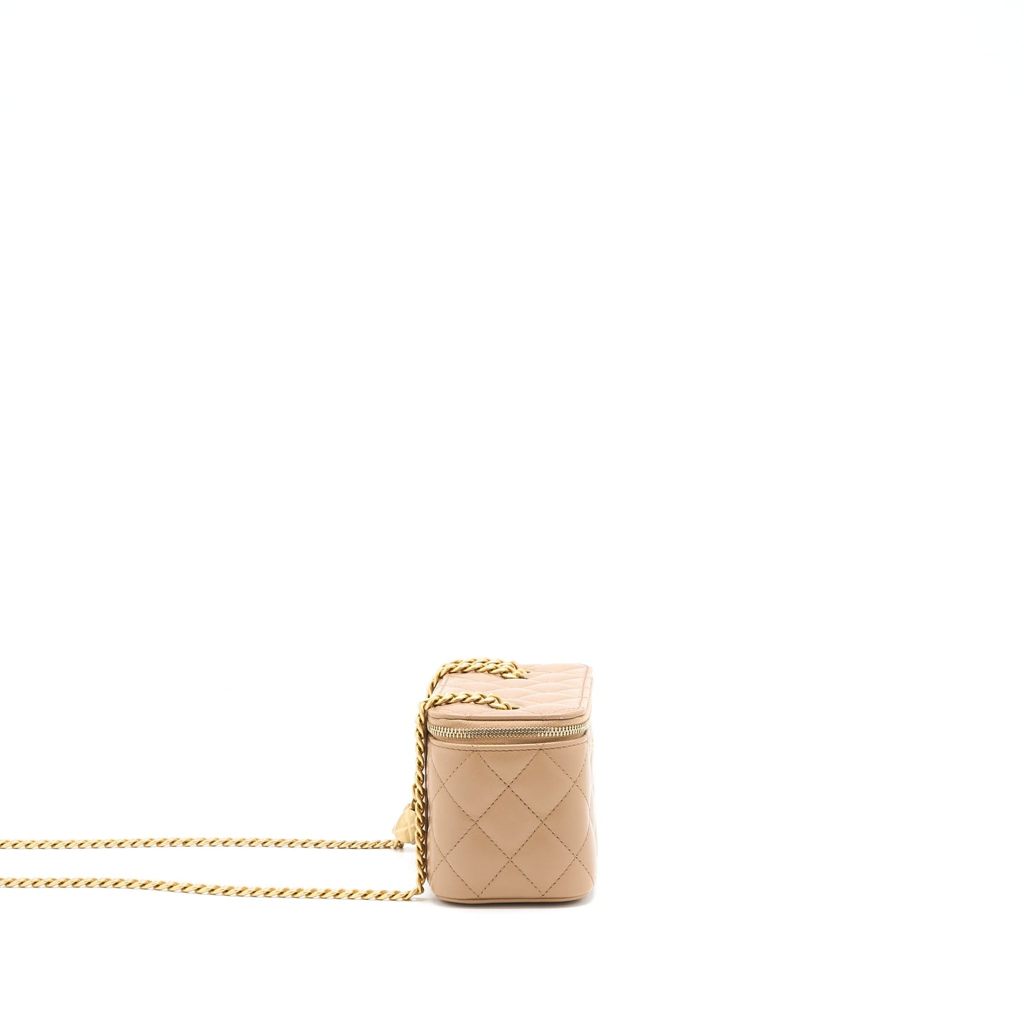 Chanel 22K Gold Pillar Adjustable Chain Long Vanity Lambskin Beige Brushed GHW (Microchip)