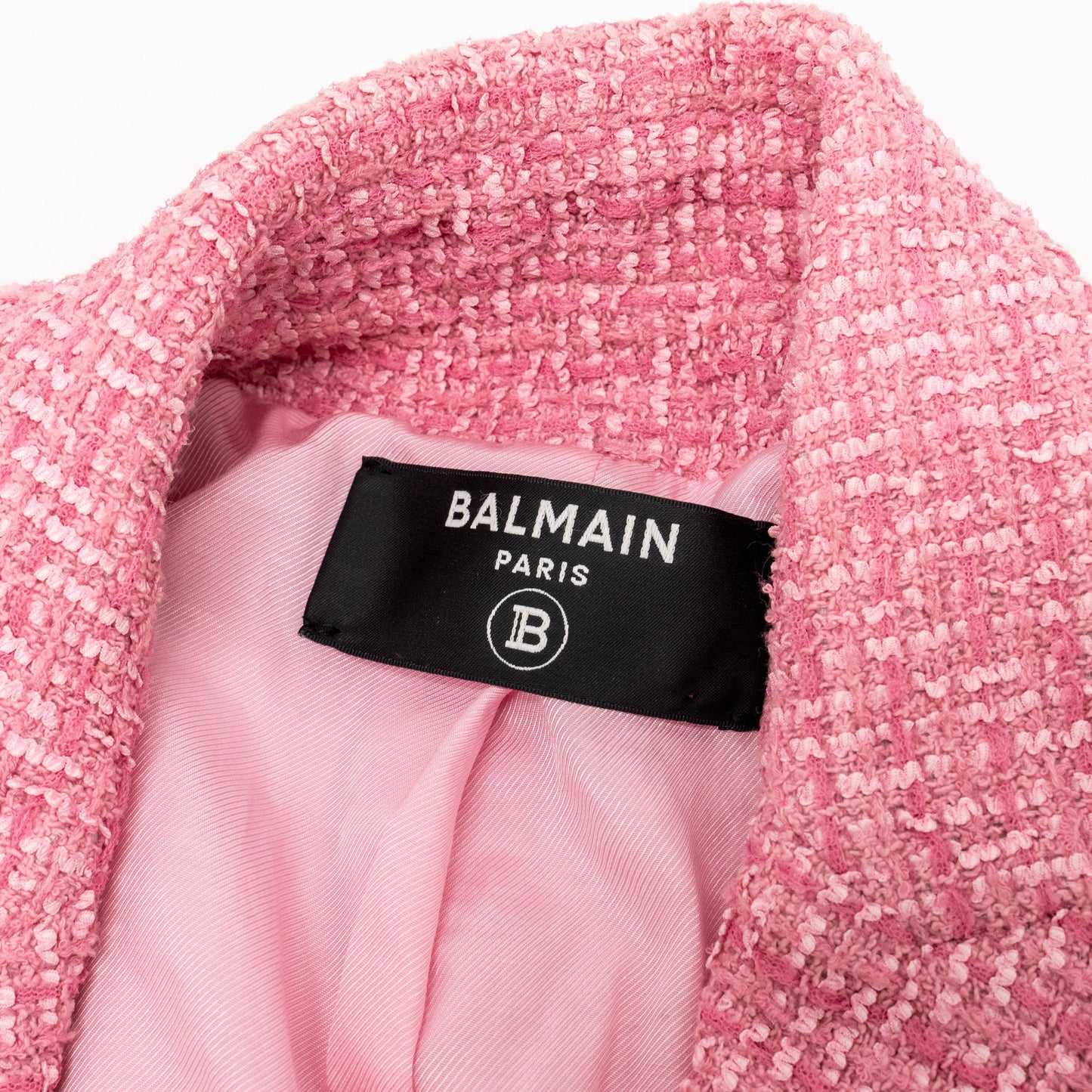 Balmain Size 34 Tweed Jacket Cotton/Polyamide/Virgin Wool Pink