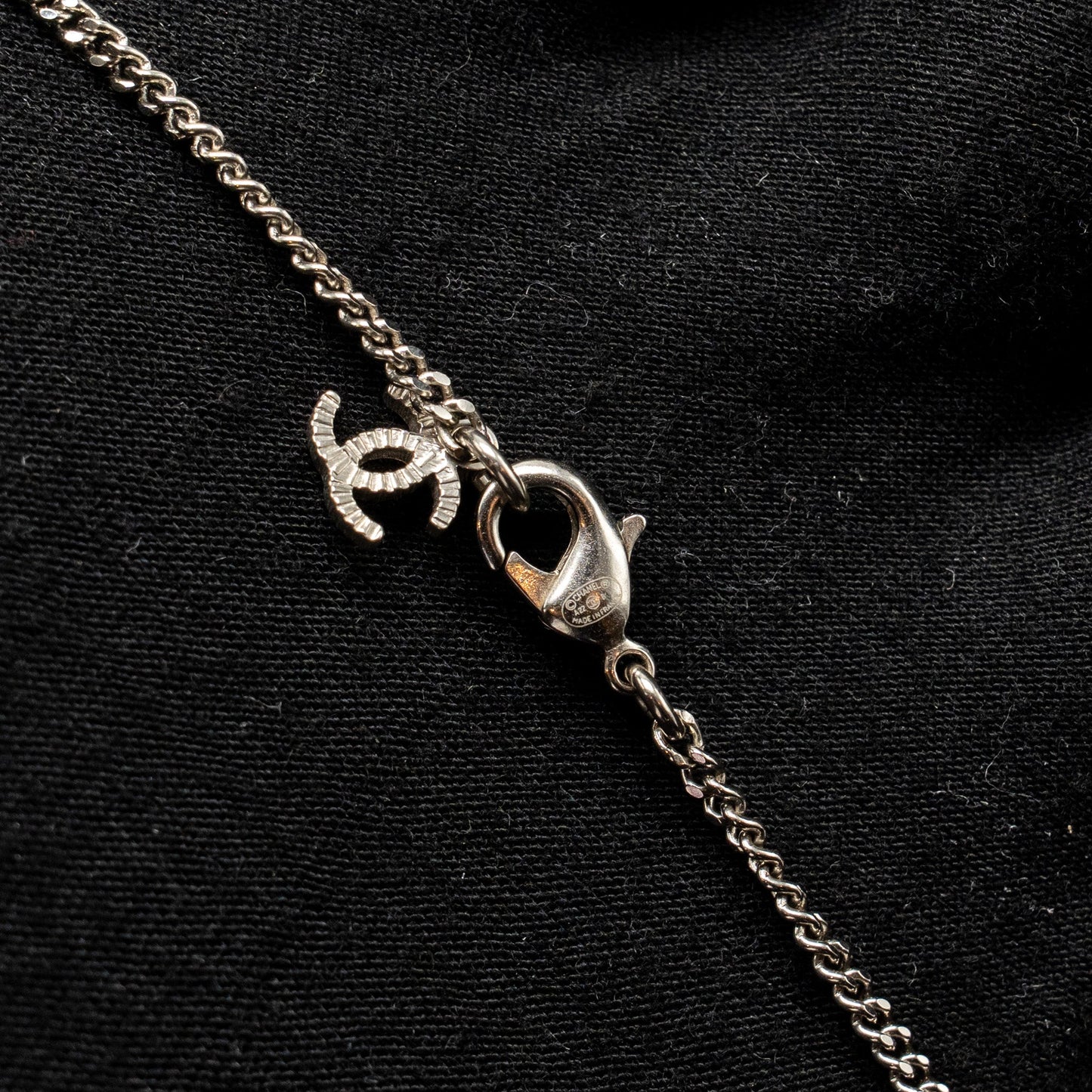 Chanel No.5 Perfume Bottle Necklace Crystal/Leather Light Gold Tone