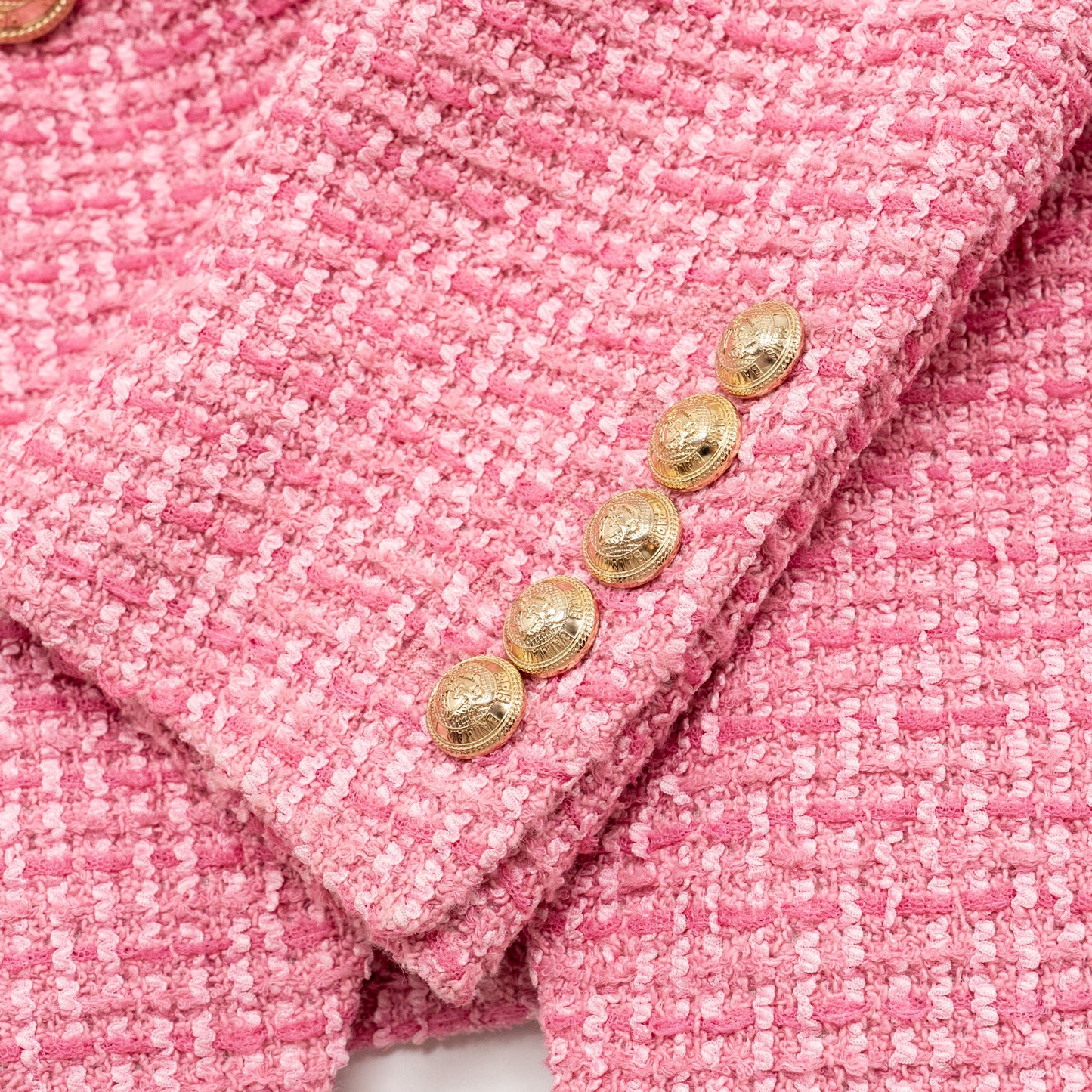 Balmain Size 34 Tweed Jacket Cotton/Polyamide/Virgin Wool Pink