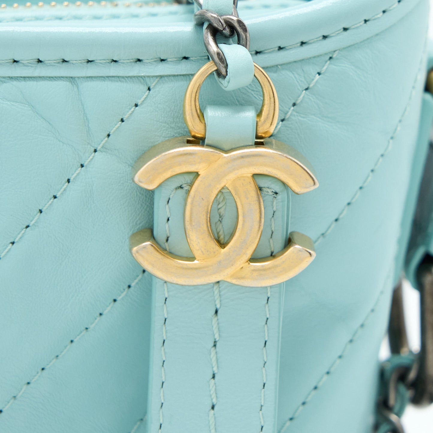 Chanel Small Gabrielle Chevron Calfskin Light Blue Multicolour Hardware