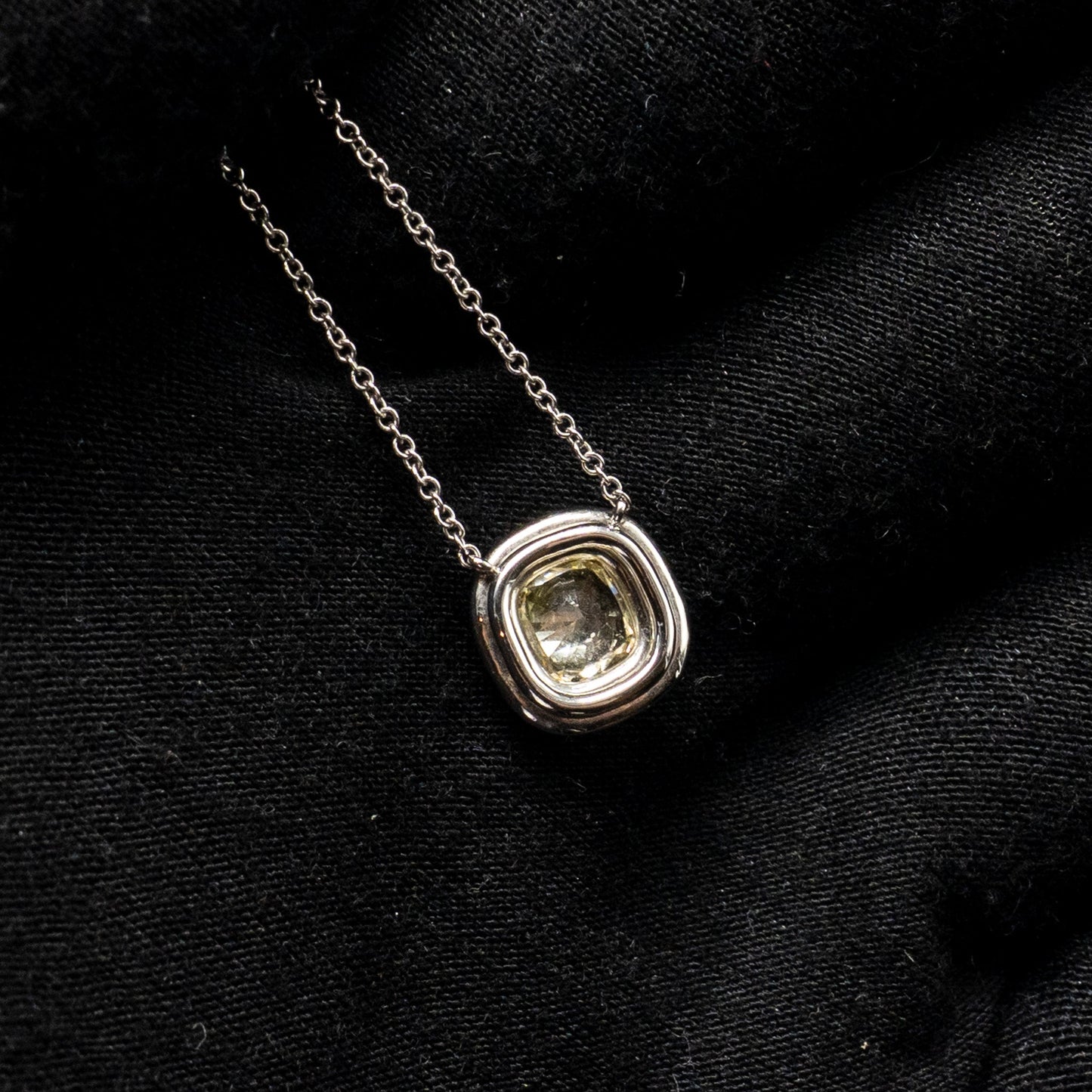 Tiffany One Cushion Diamonds Pendant Platinum/Gold 0.88ct, FI Yellow Colour VS2