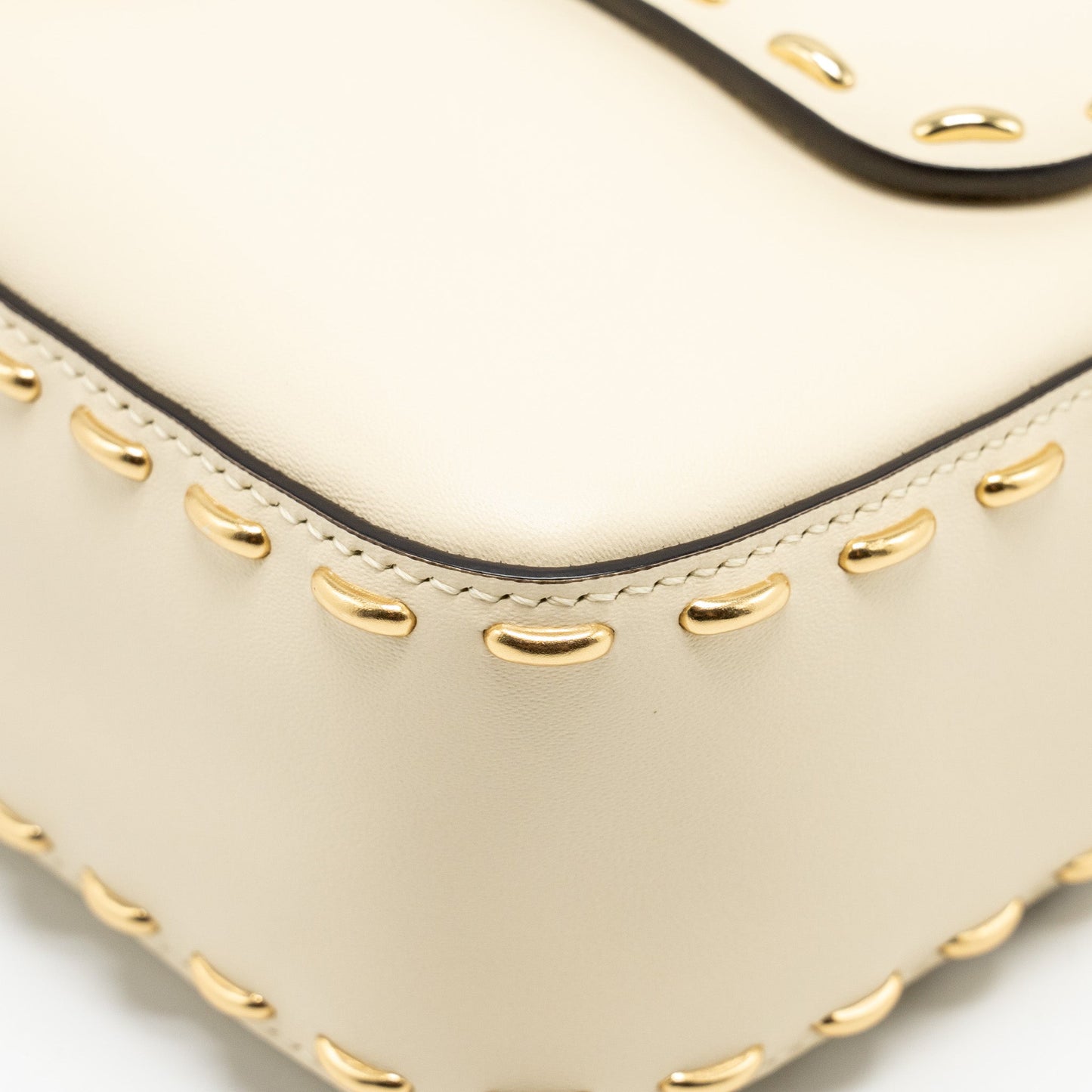 Fendi Vitello King Metal Stitch Baguette Lambskin White GHW