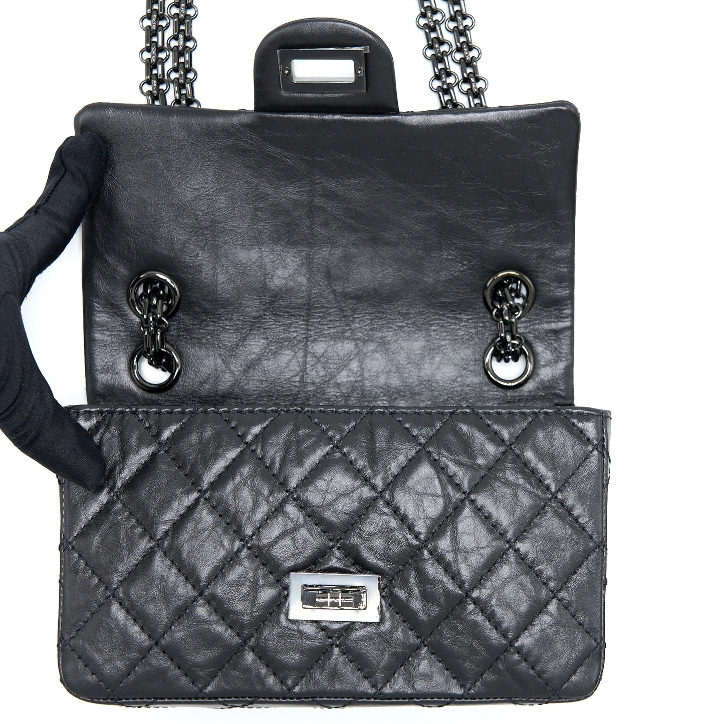 Chanel Mini 2.55 Reissue Aged Calfskin So Black With Black Hardware (Microchip)