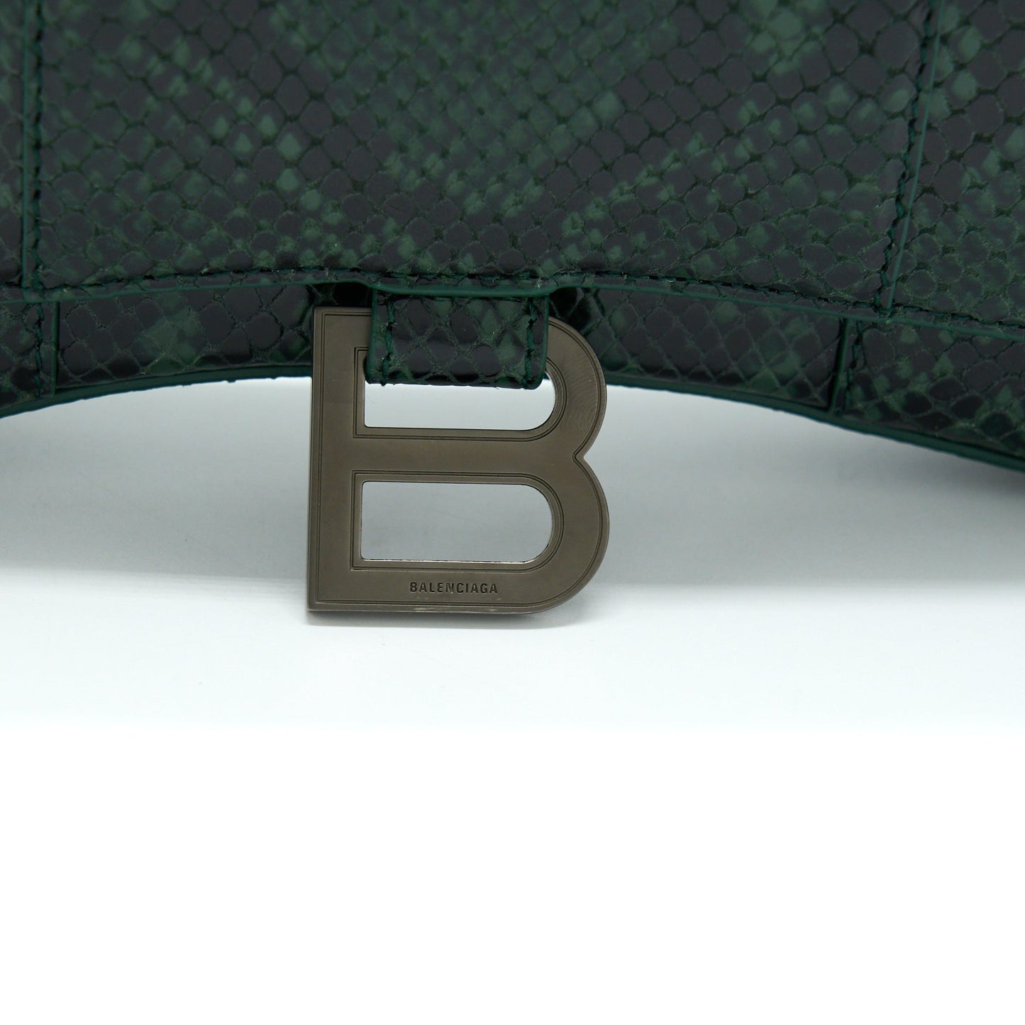 Balenciaga Hourglass Wallet With Chain Python Embossed Calfskin Black/ Dark Green