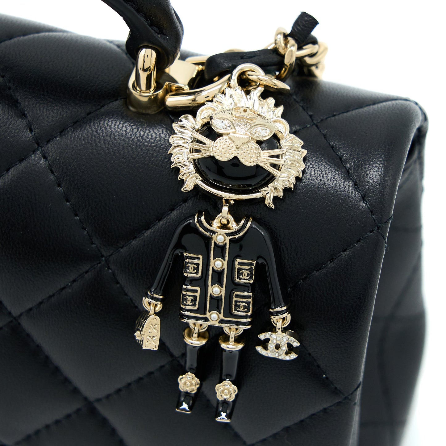 Chanel 22P lion charm Top Handle Mini Rectangular flap bag Lambskin Black LGHW (Microchip)