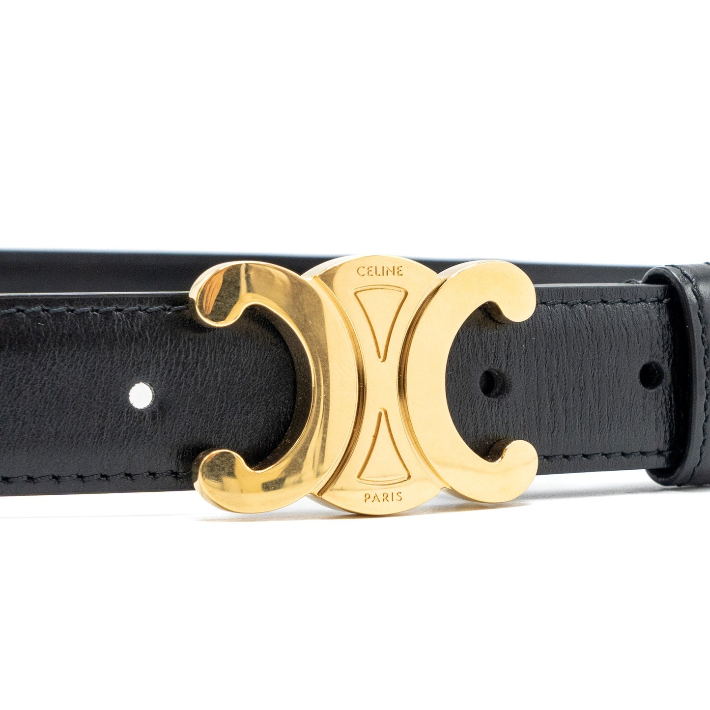 Celine Size 85 Triomphe Belt Smooth Calfskin Black GHW