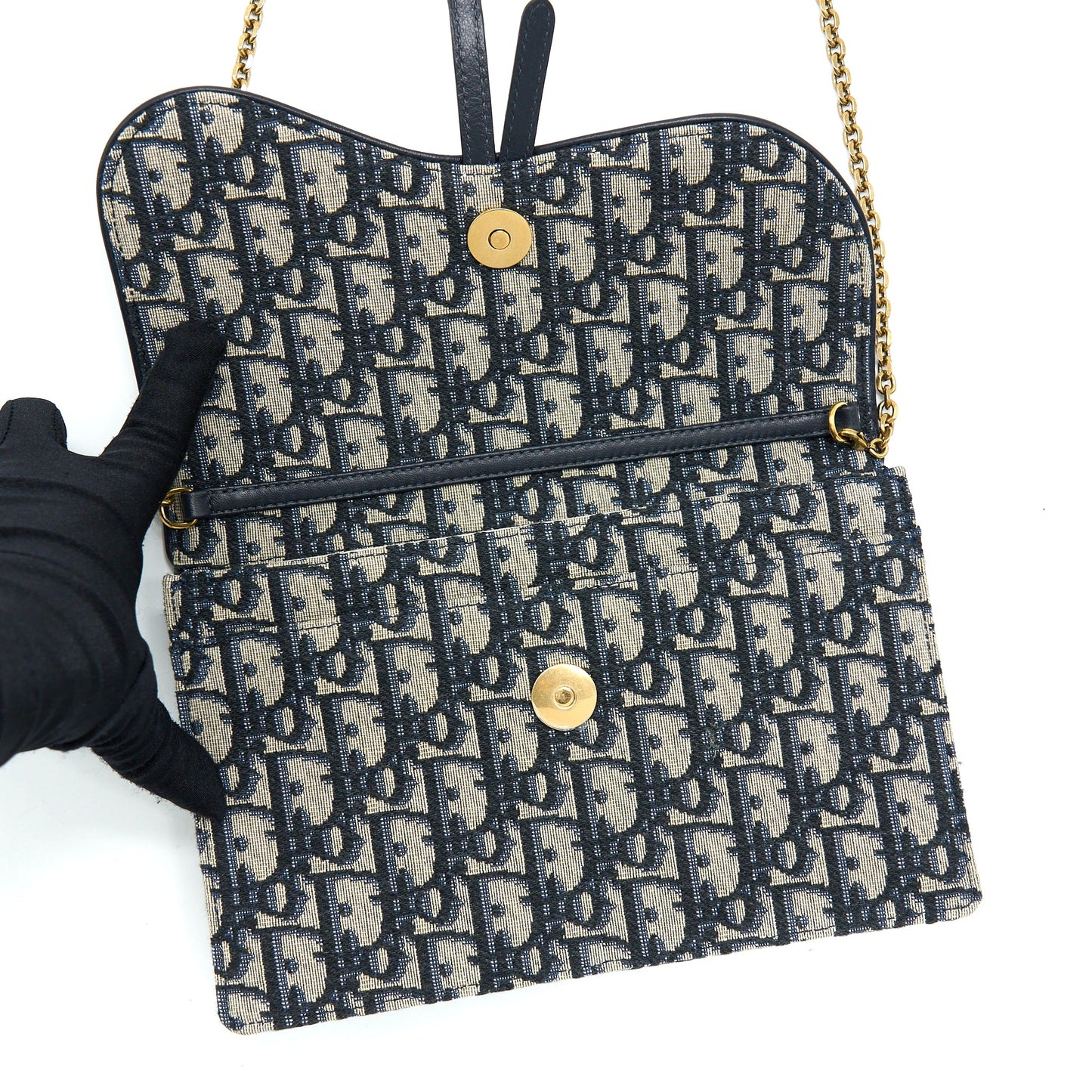Dior Saddle Pouch With Chain Blue Dior Oblique Jacquard GHW