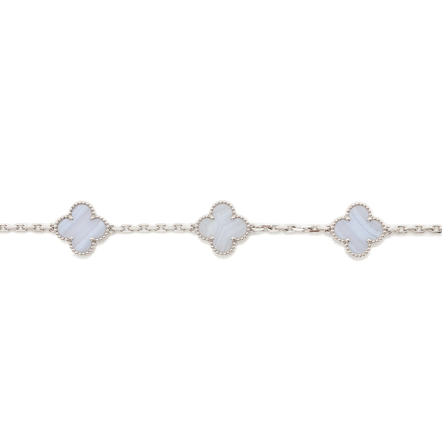 Van Cleef&Arpels Vintage Alhambra Bracelet, 5 Motifs 18k White Gold, Chalcedony