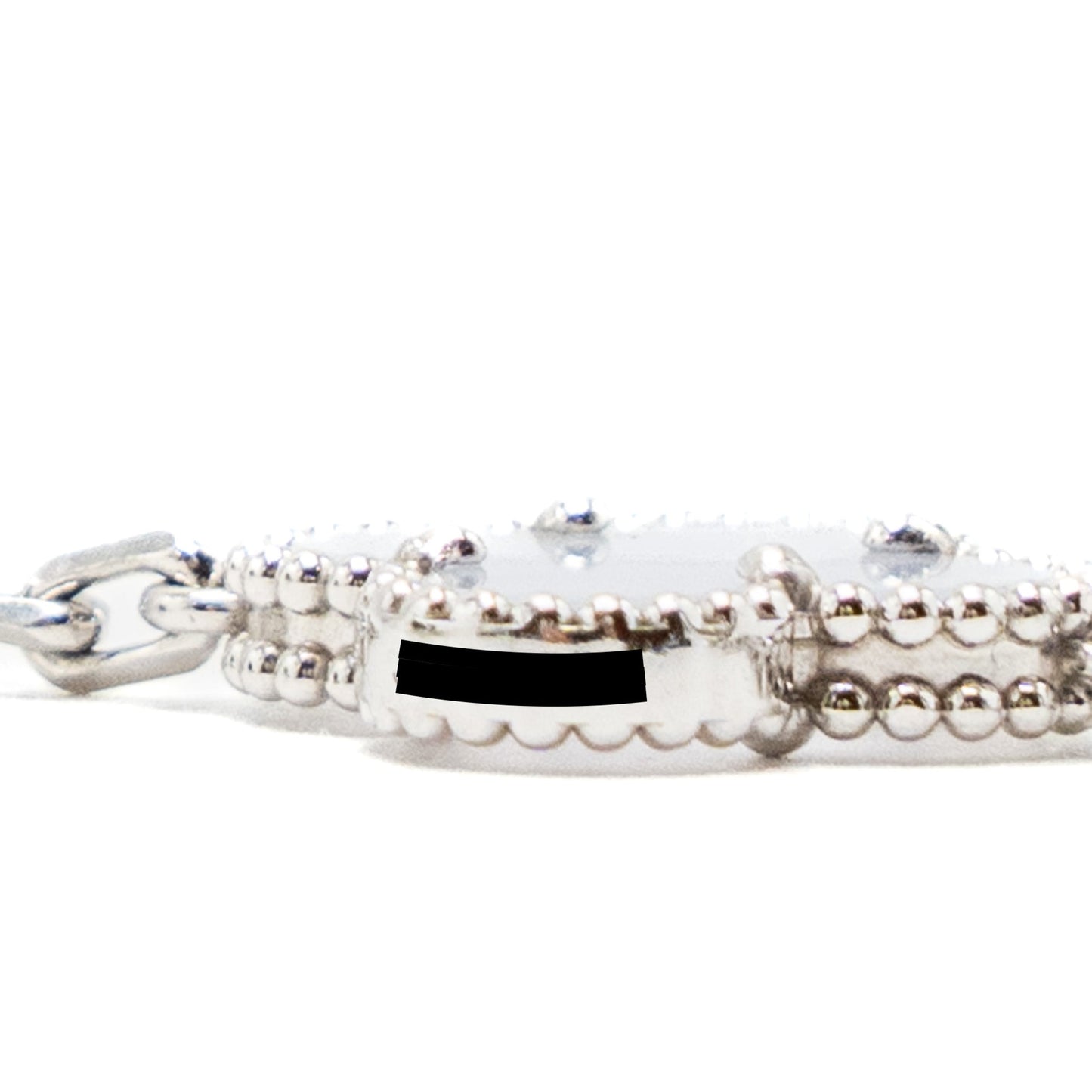 Van Cleef&Arpels Vintage Alhambra Bracelet, 5 Motifs 18k White Gold, Chalcedony