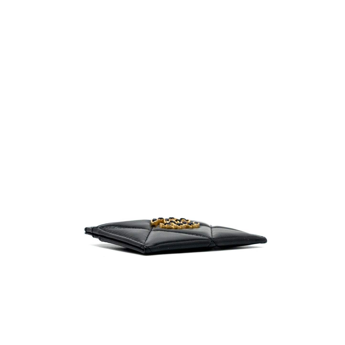 Chanel 19 Card Holder Lambskin Black/Pink GHW (Microchip)