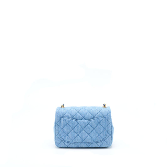 Chanel 22C Denim Pearl Crush Mini Square Flap Bag GHW(Microchip)