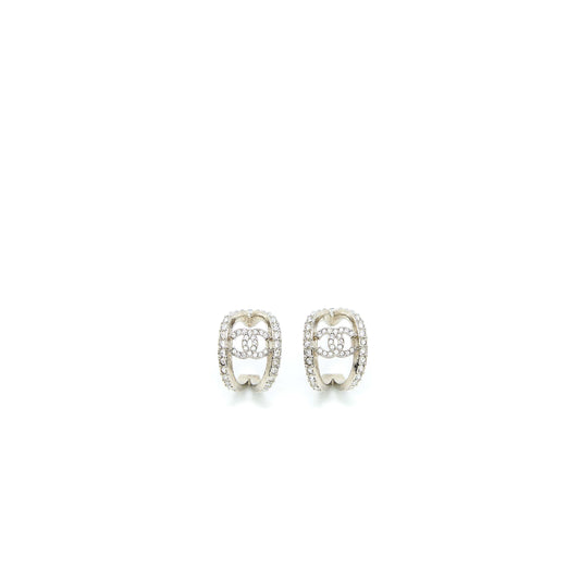 Chanel CC Logo Earring With Full Crystals Silver Tone