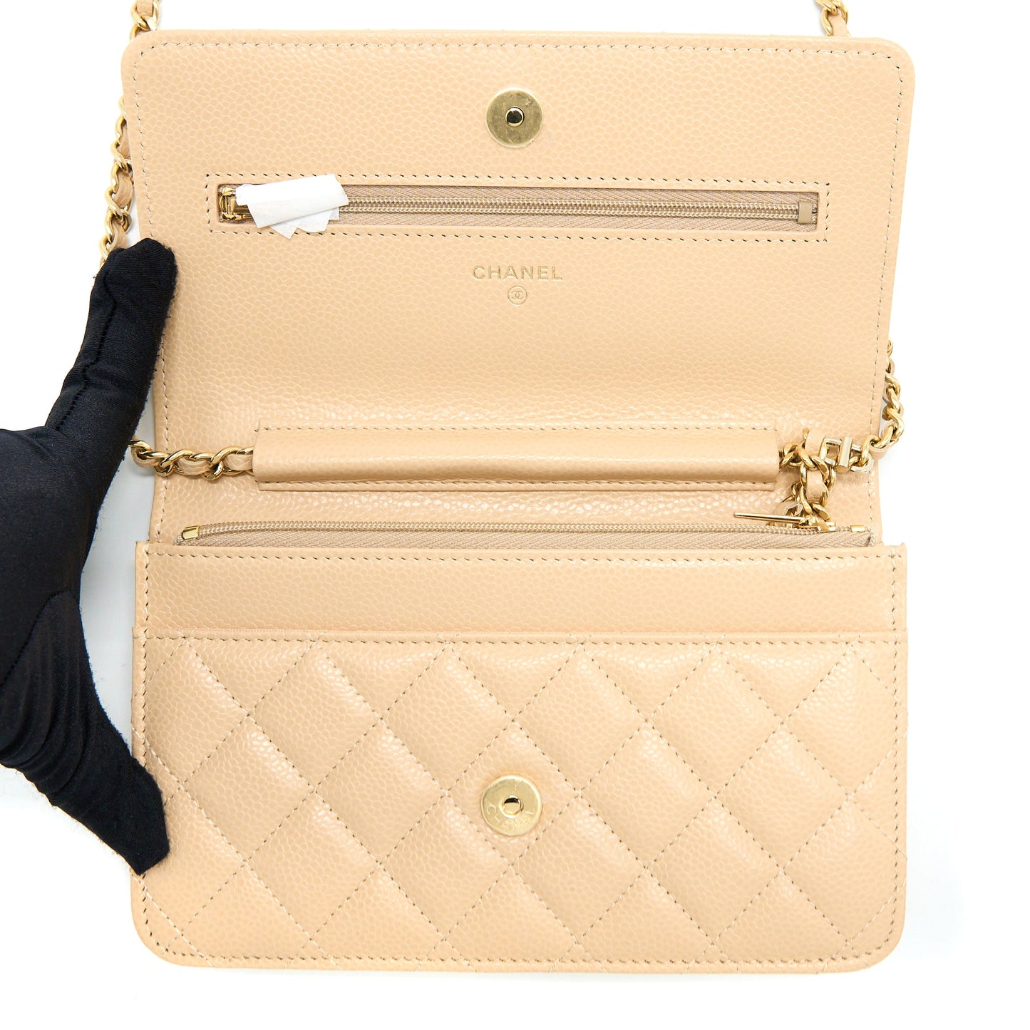 Chanel Classic Wallet On Chain Caviar Beige GHW (Microchip)