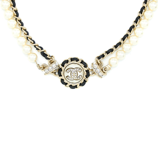 Chanel 21K Pearl And Chain Choker Light Gold Tone