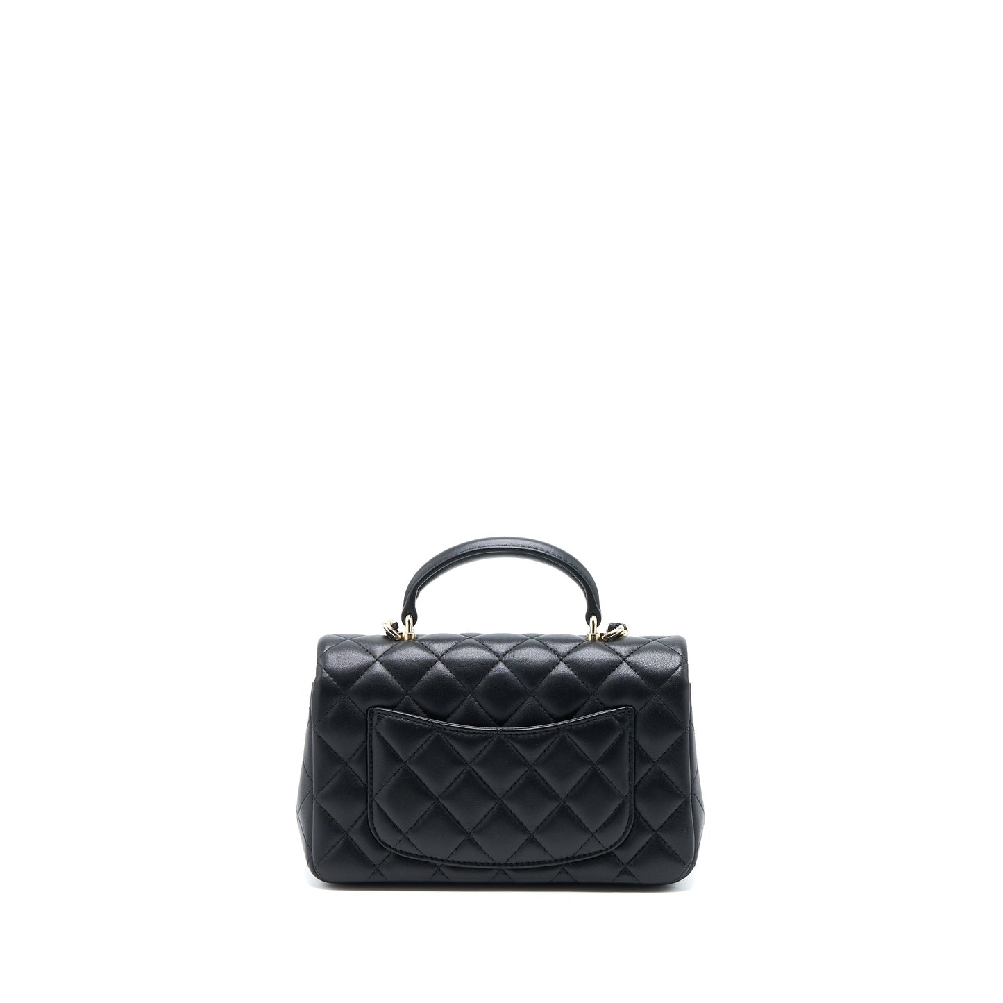 Chanel Top Handle Mini Rectangular Flap Bag Lambskin Black LGHW (Microchip)