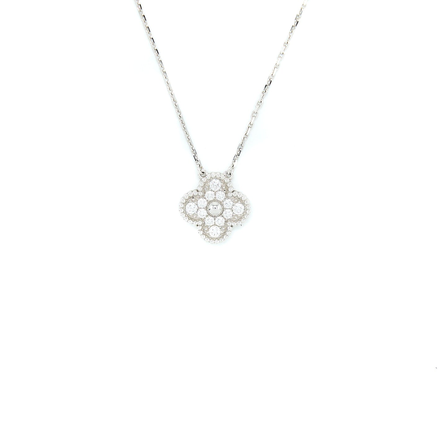 Van Cleef & Arpels Vintage Alhambra Pendant, White Gold With Diamonds