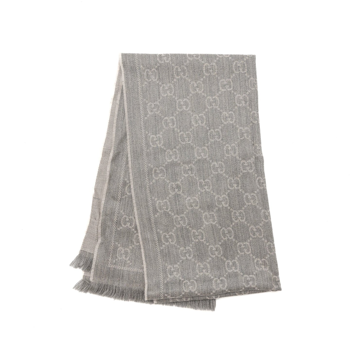 Gucci Knitted Wool Scarf GG Supreme Jacquard Light Grey